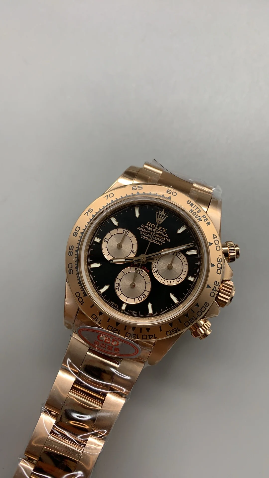 Rolex Daytona Rose Gold Black Dial β photographed off the sweep