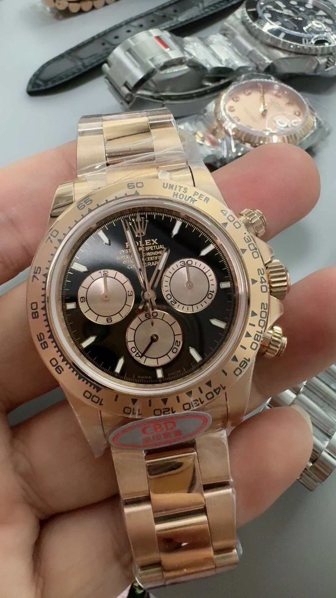 Rolex Daytona Rose Gold Black Dial β photographed off the sweep