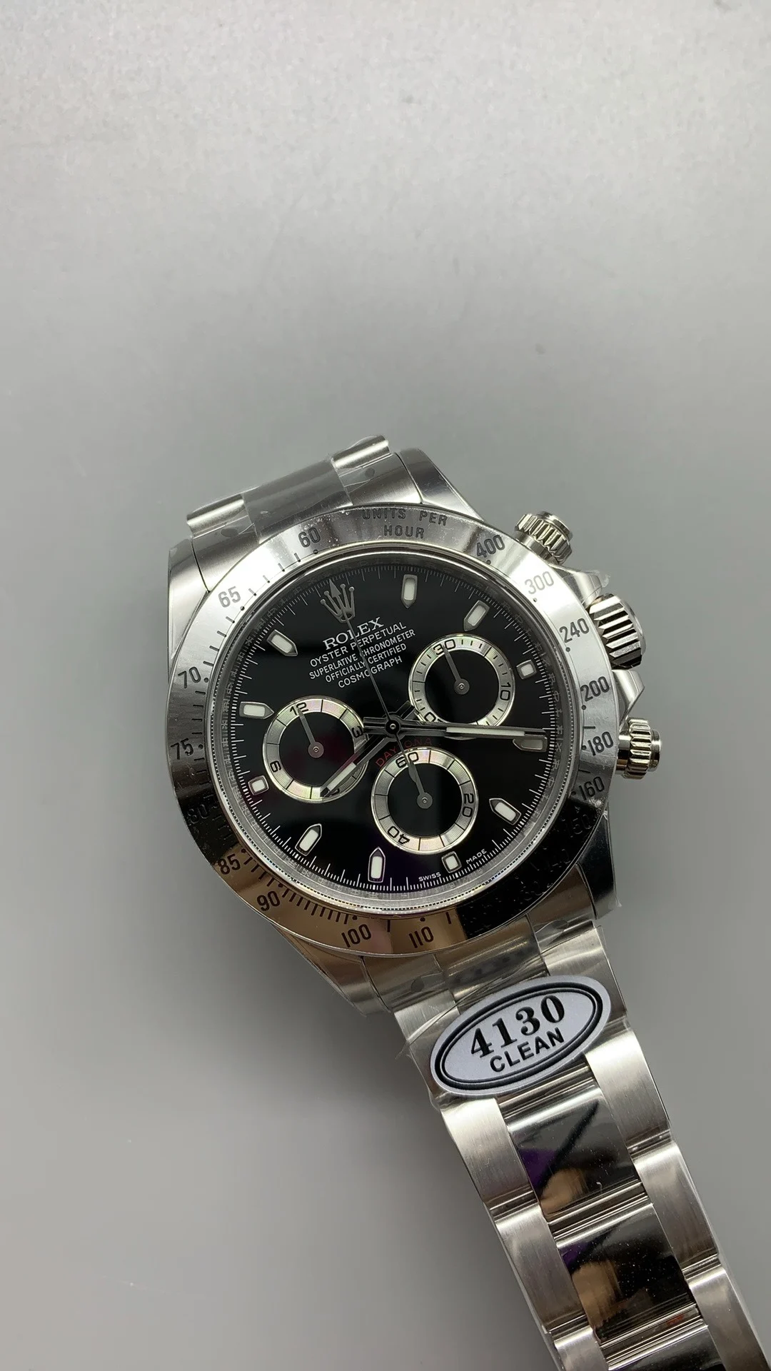 Rolex Daytona Steel Black Dial — photographed off the sweep