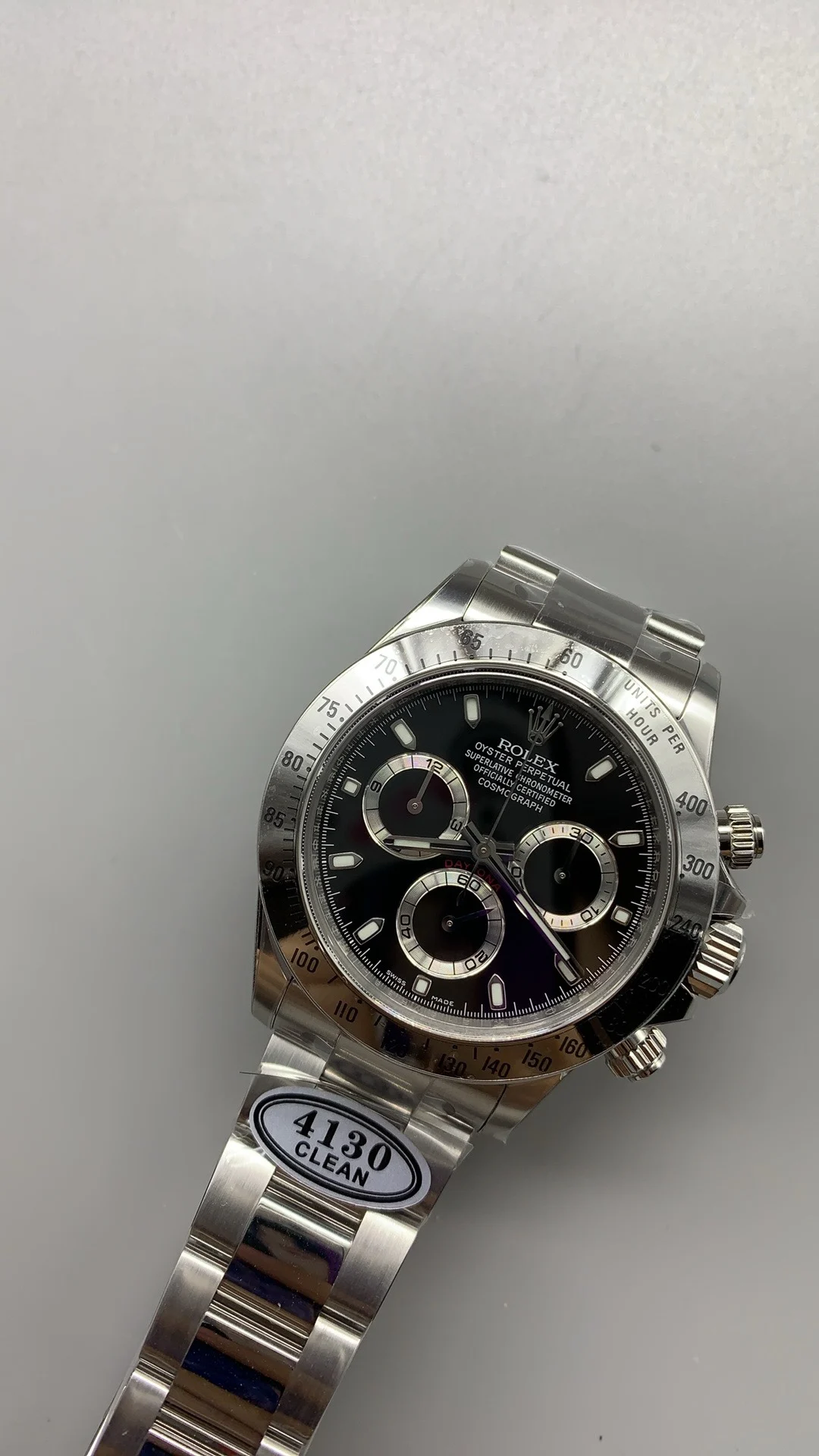 Rolex Daytona Steel Black Dial — photographed off the sweep