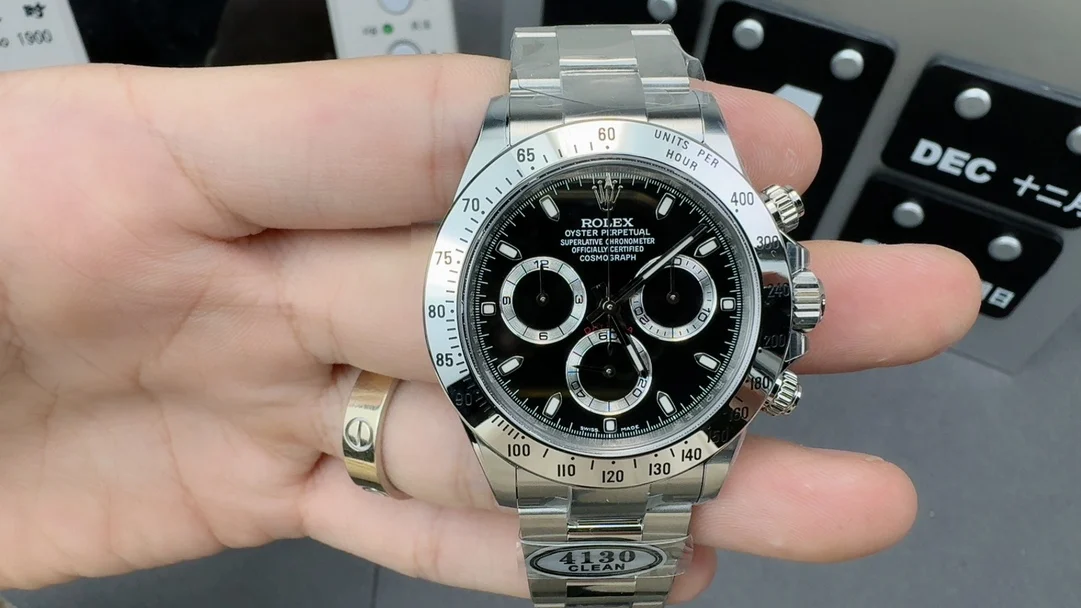Rolex Daytona Steel Black Dial — photographed off the sweep