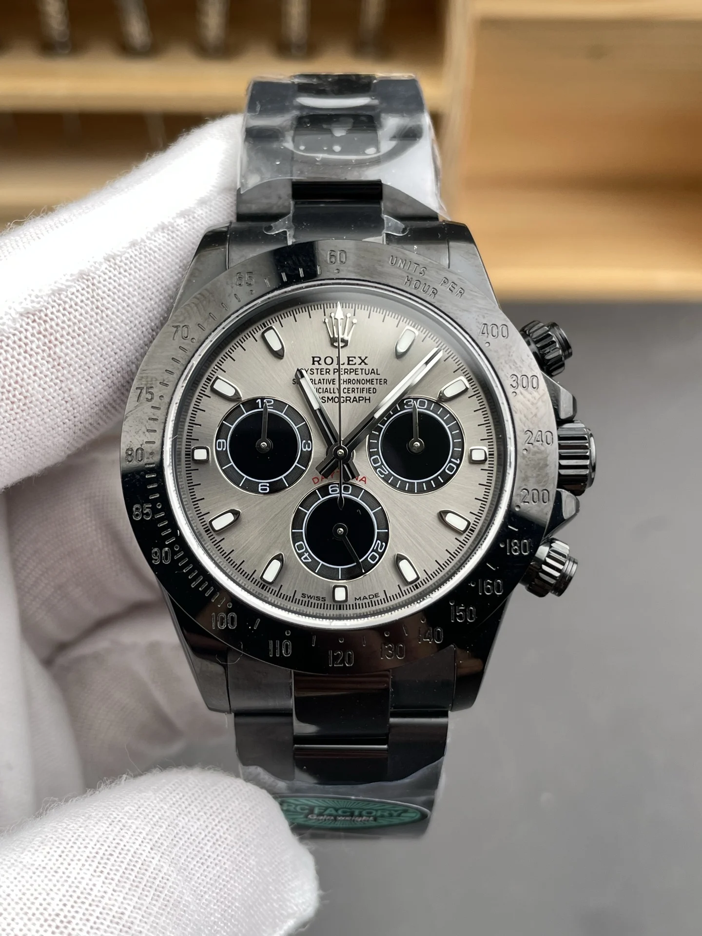 Rolex Daytona Steel Black Dial 40mm — photographed off the sweep