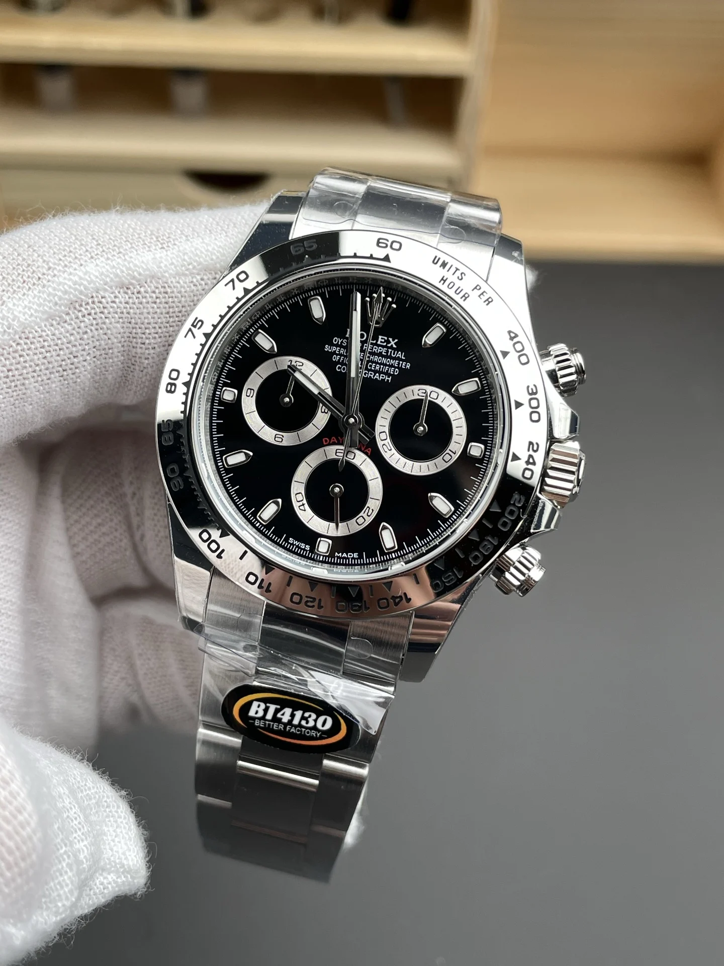 Rolex Daytona Steel Black Dial 40mm — photographed off the sweep