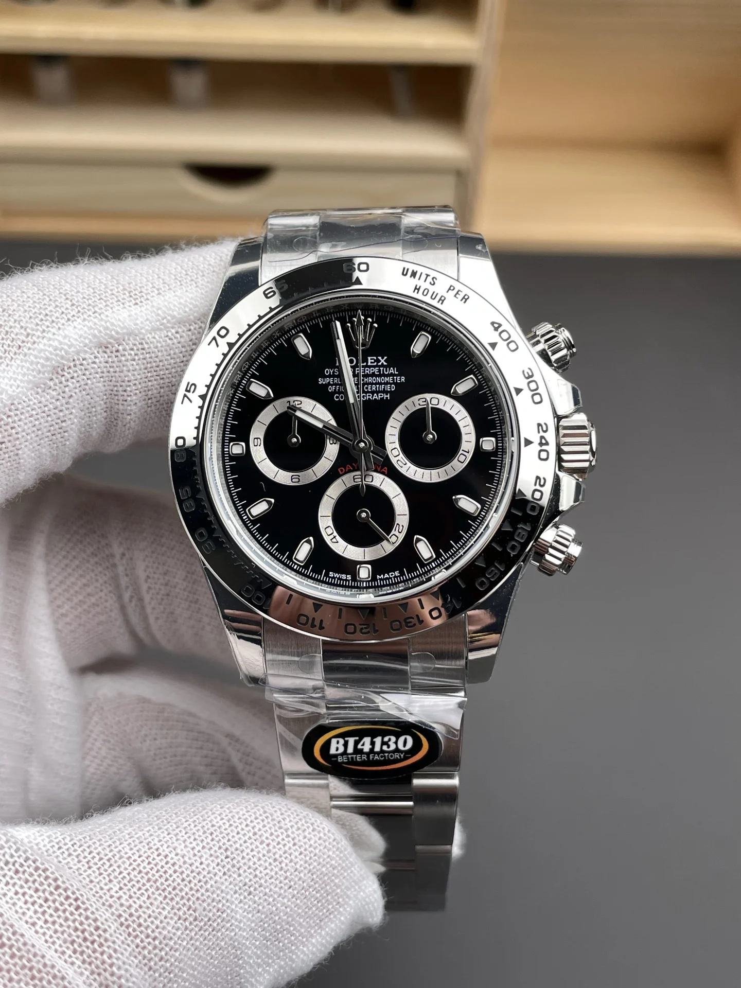 Rolex Daytona Steel Black Dial 40mm — photographed off the sweep