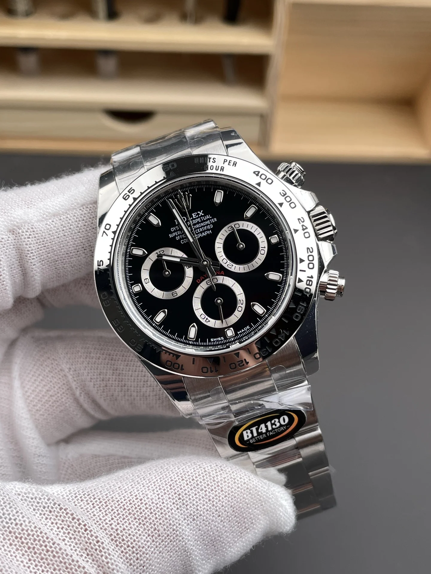 Rolex Daytona Steel Black Dial 40mm — photographed off the sweep