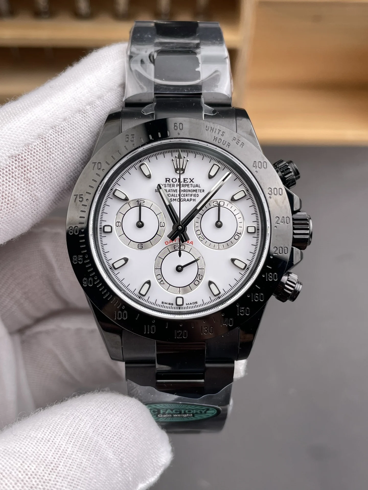 Rolex Daytona Steel Black Dial 40mm — photographed off the sweep