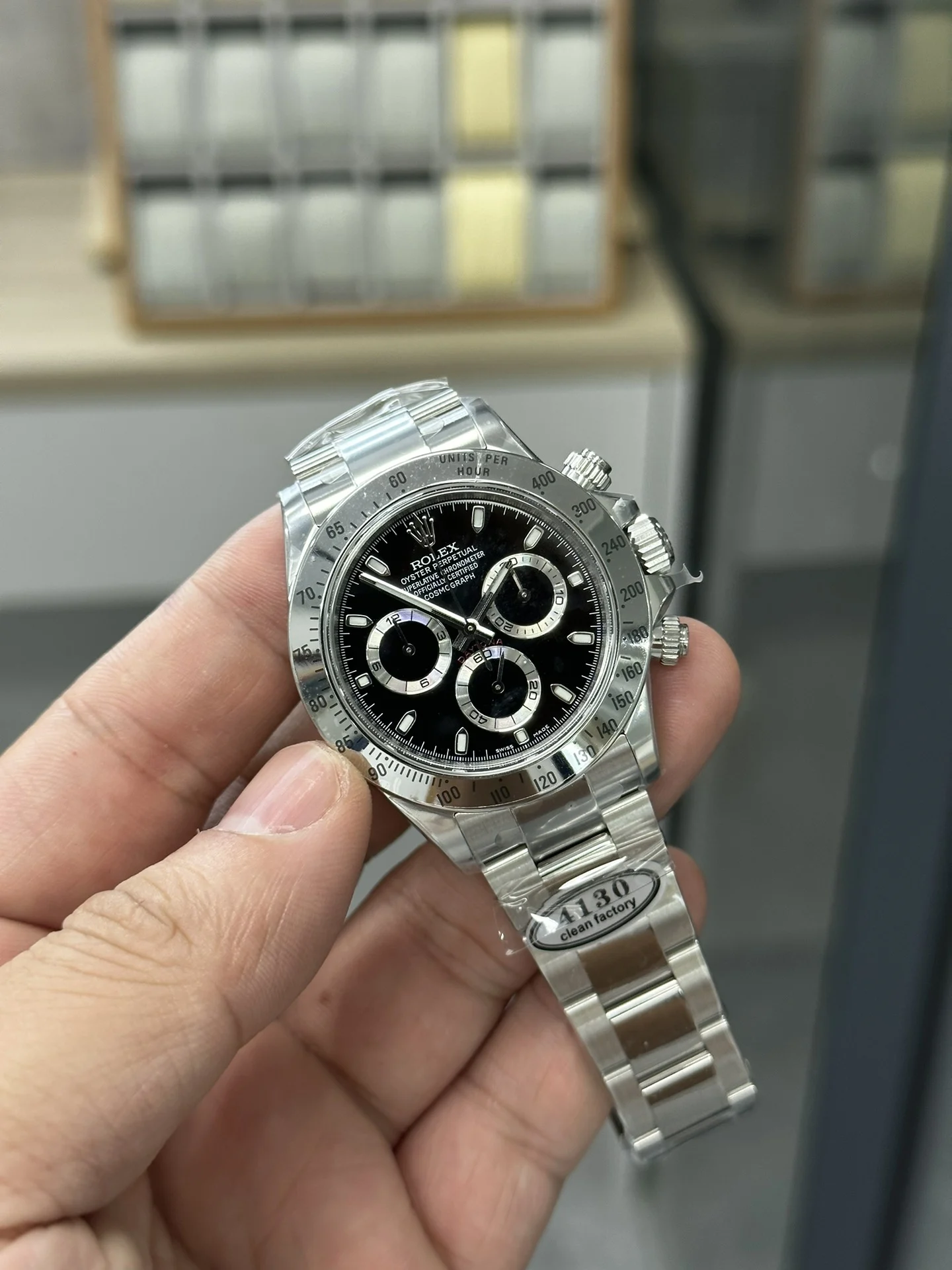 Rolex Daytona Steel Black Dial — photographed off the sweep