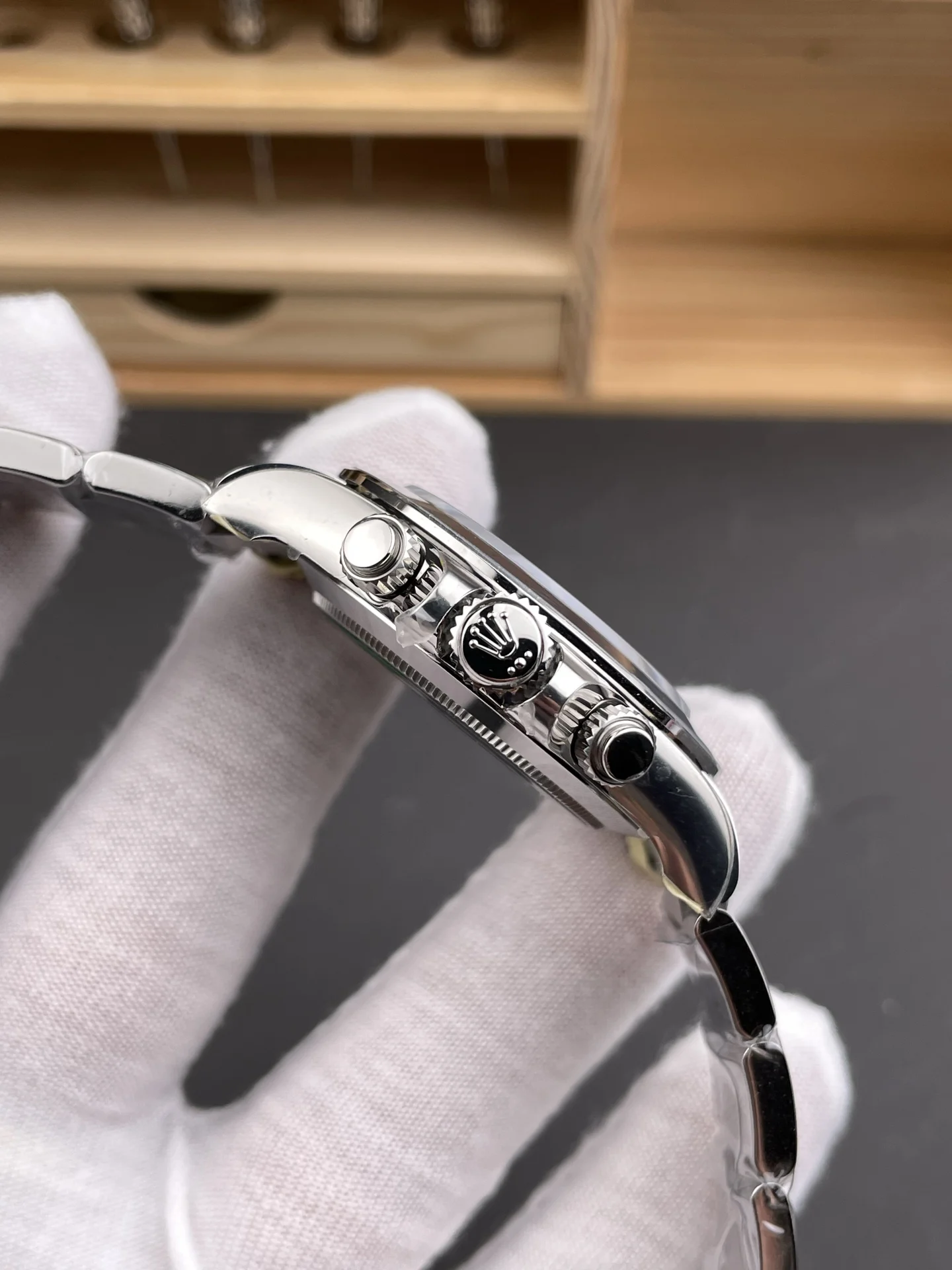 Rolex Daytona Steel Blue Dial 40mm — photographed off the sweep