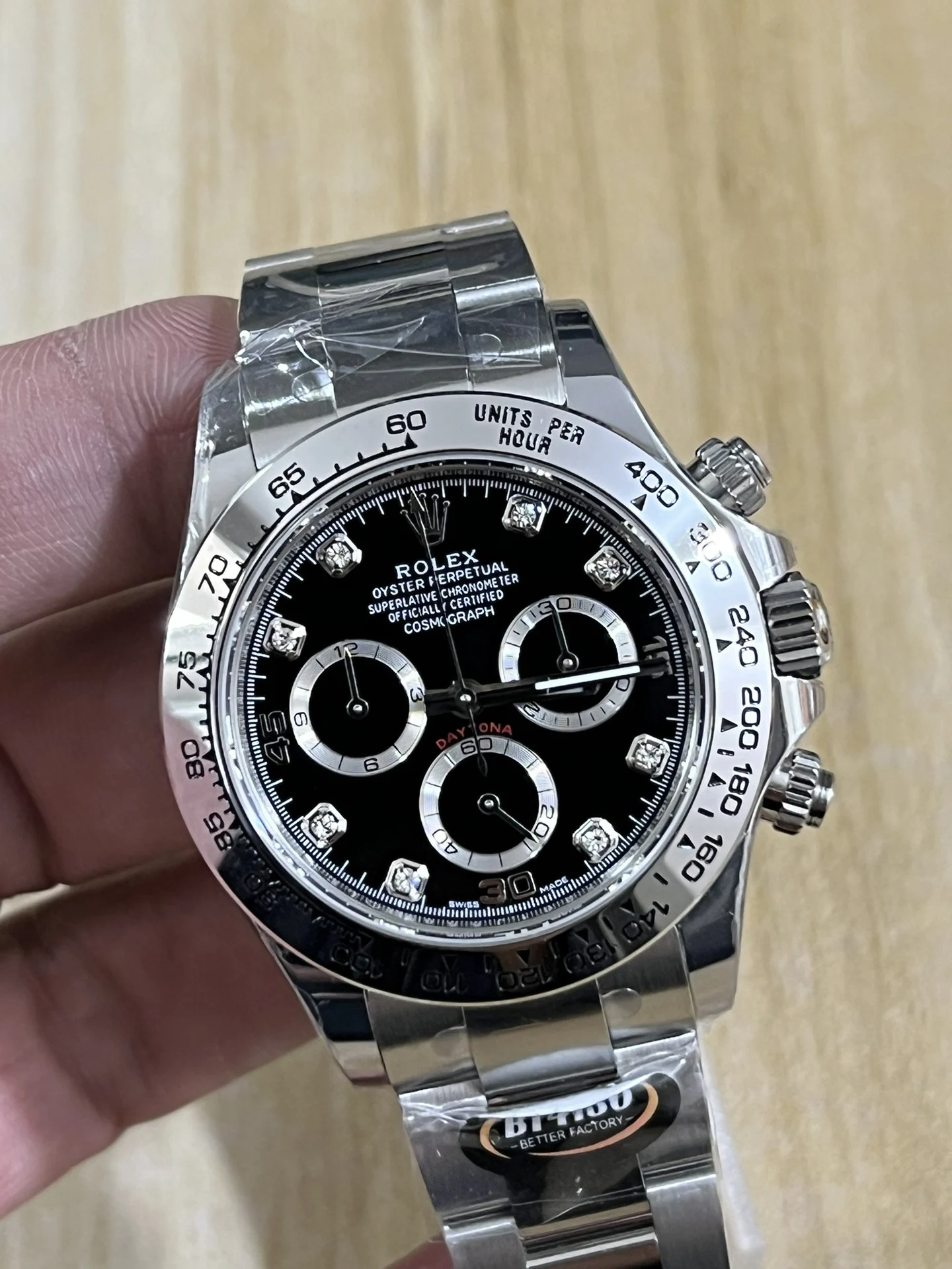 Rolex Daytona Steel Diamond-Set — photographed off the sweep