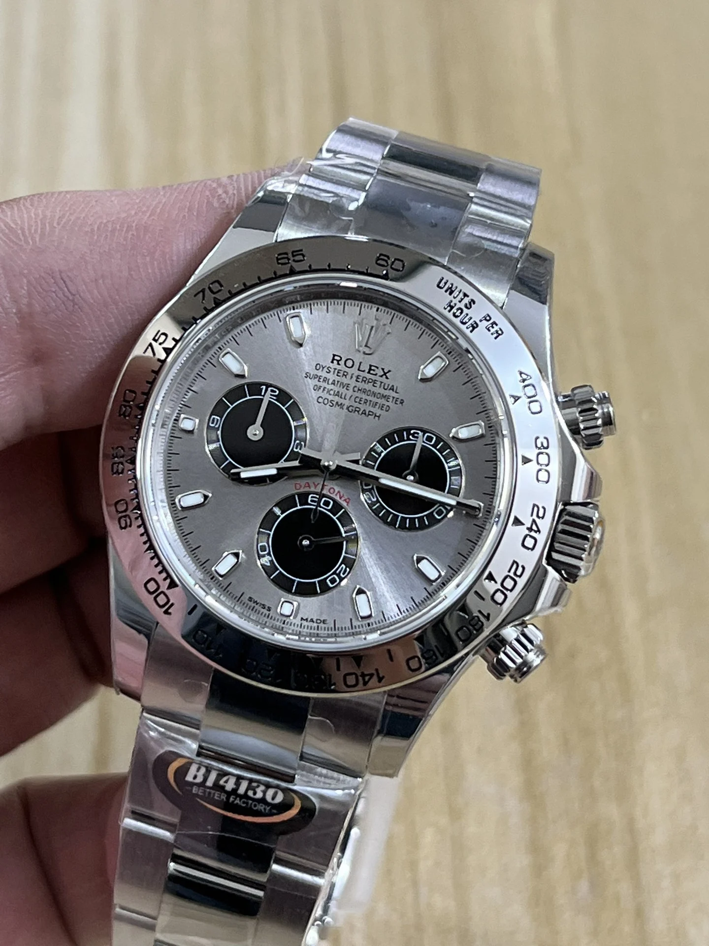 Rolex Daytona Steel Grey Dial — photographed off the sweep