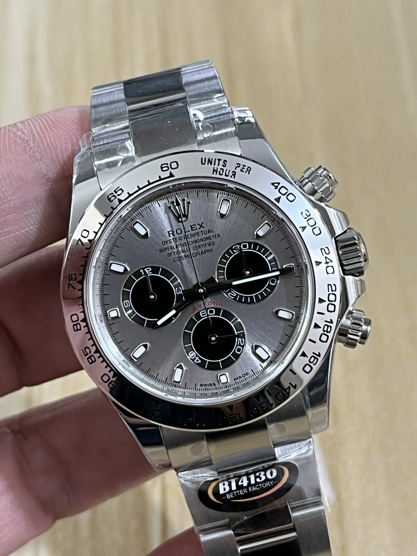 Rolex Daytona Steel Grey Dial — photographed off the sweep