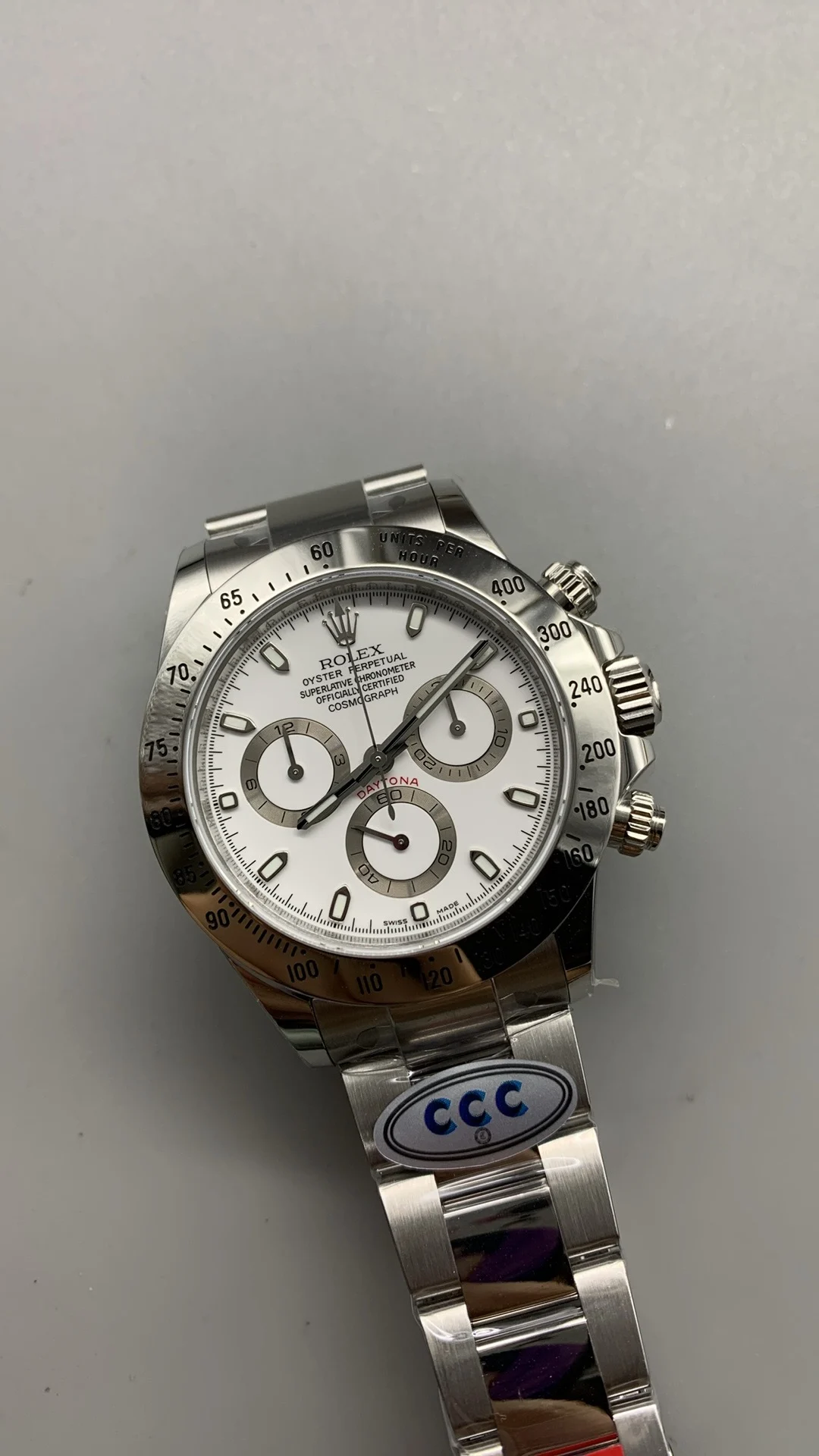 Rolex Daytona Steel White Dial — photographed off the sweep