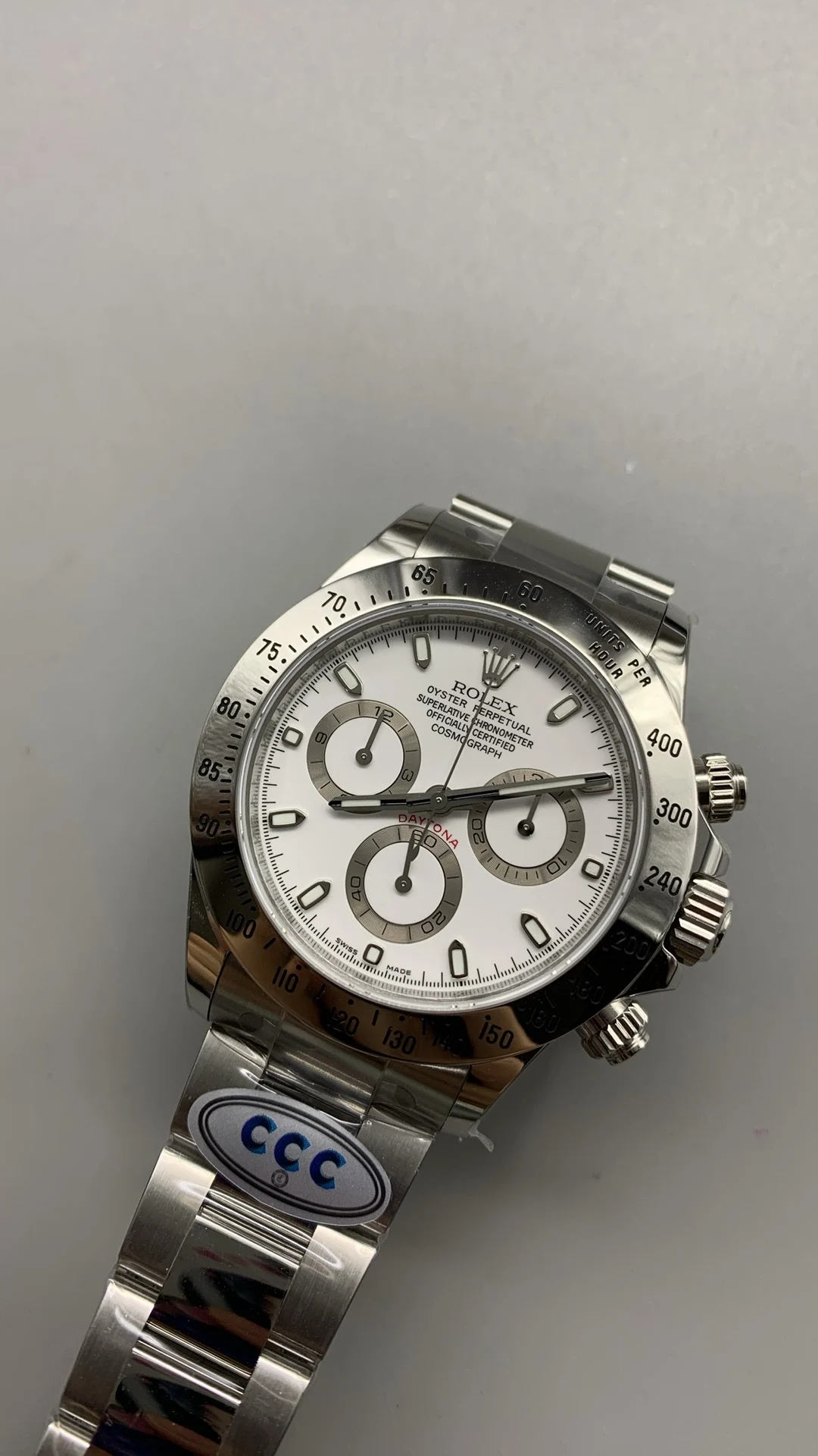 Rolex Daytona Steel White Dial — photographed off the sweep