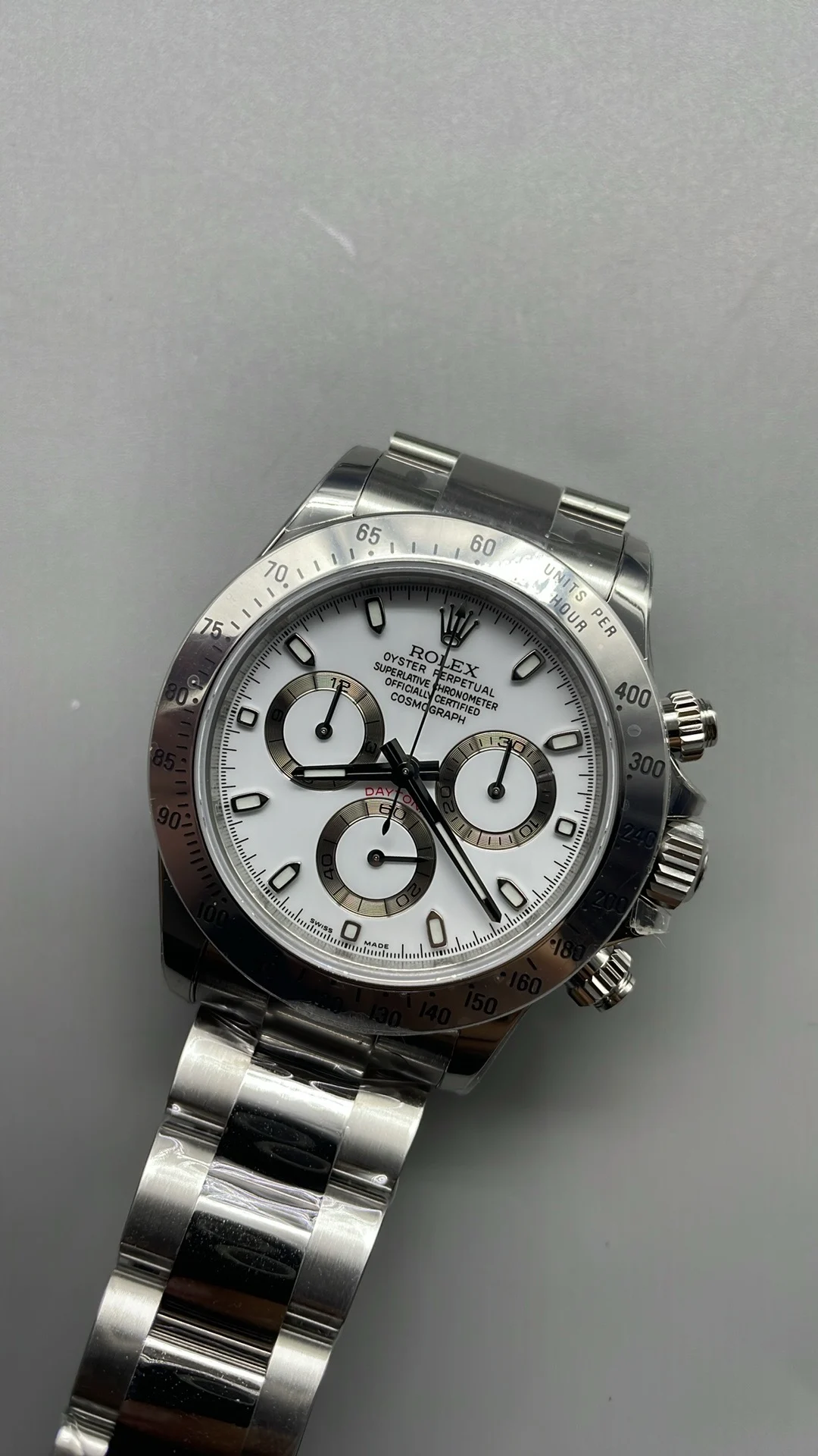 Rolex Daytona Steel White Dial — photographed off the sweep