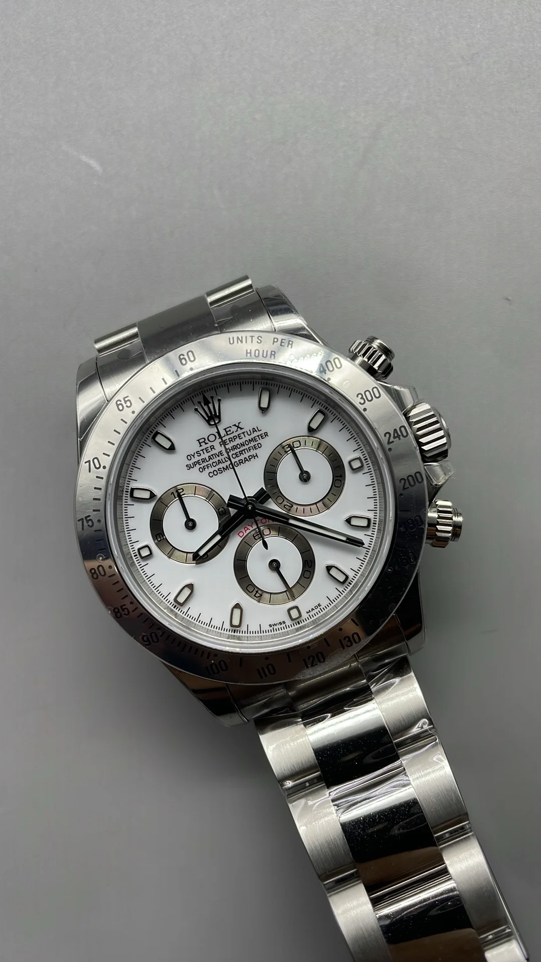 Rolex Daytona Steel White Dial — photographed off the sweep