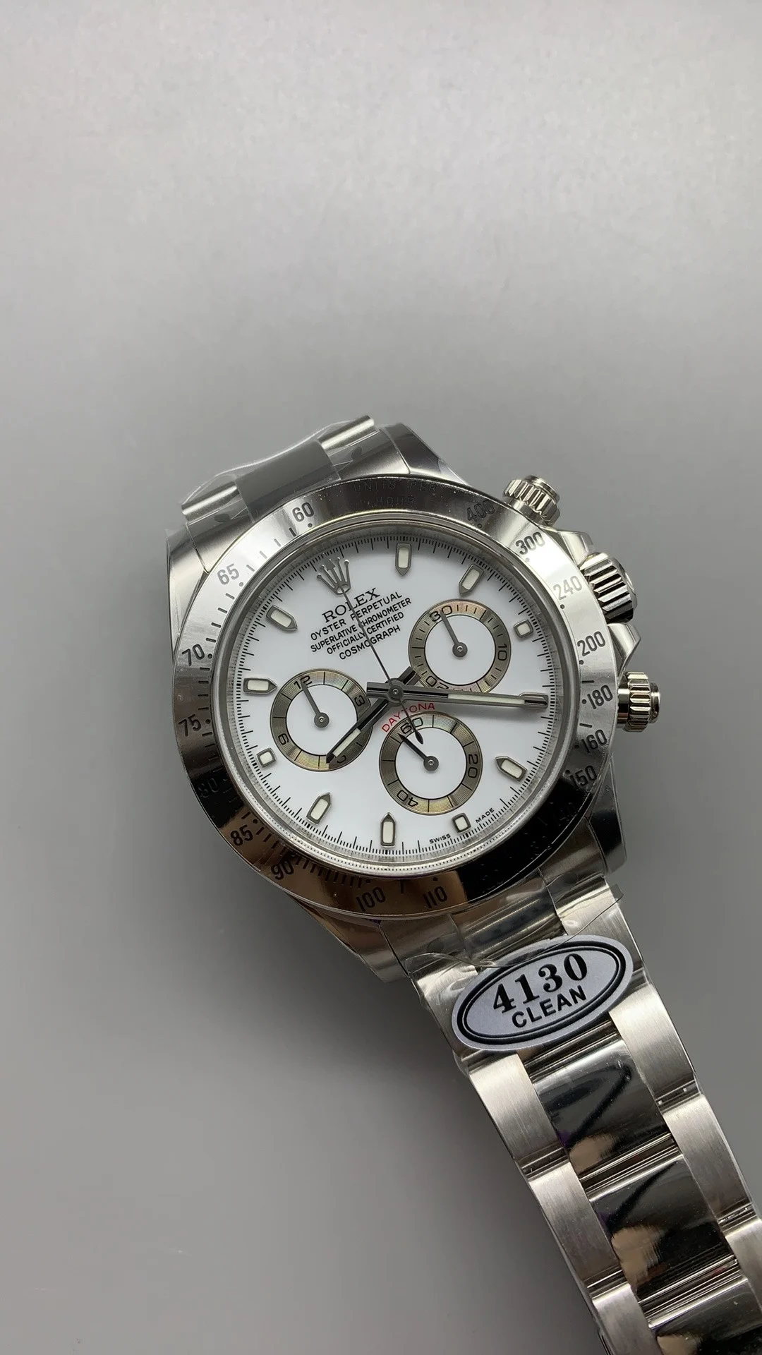 Rolex Daytona Steel White Dial — photographed off the sweep
