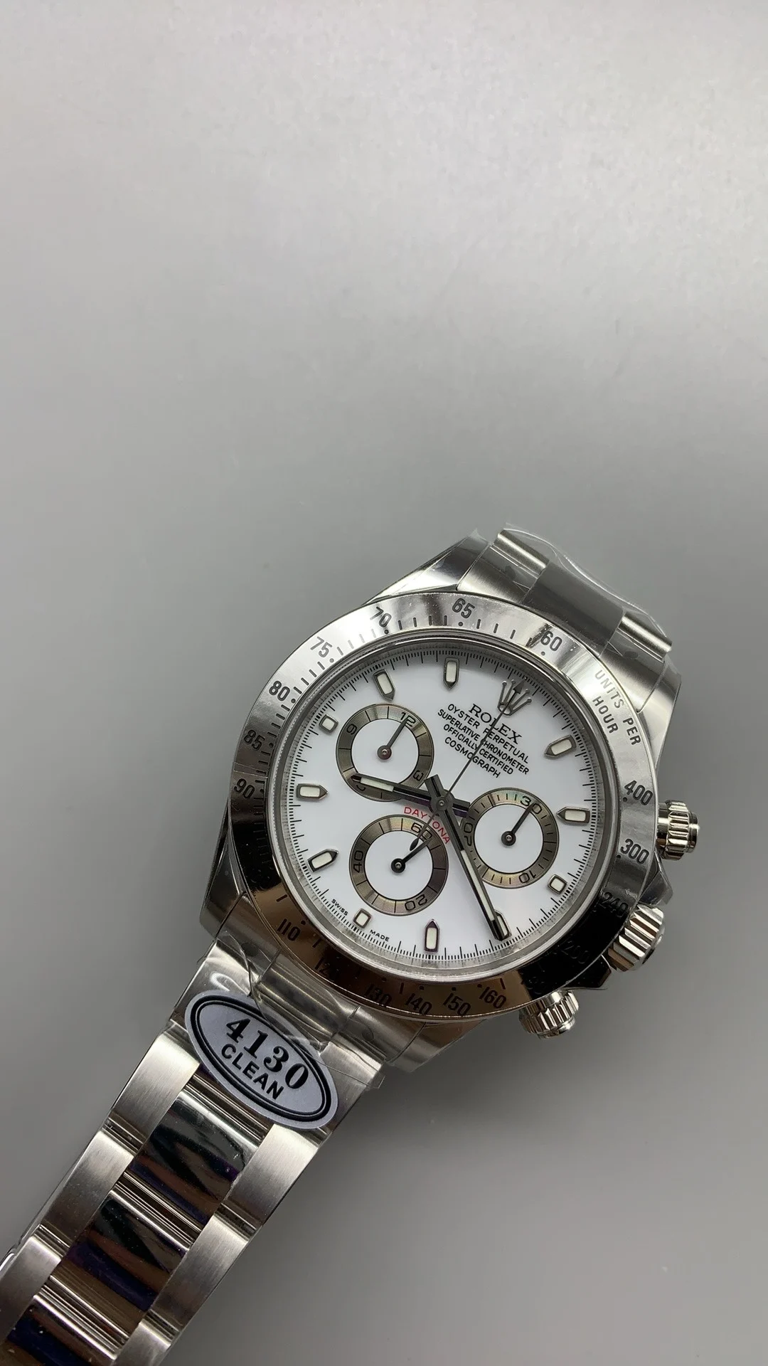Rolex Daytona Steel White Dial — photographed off the sweep