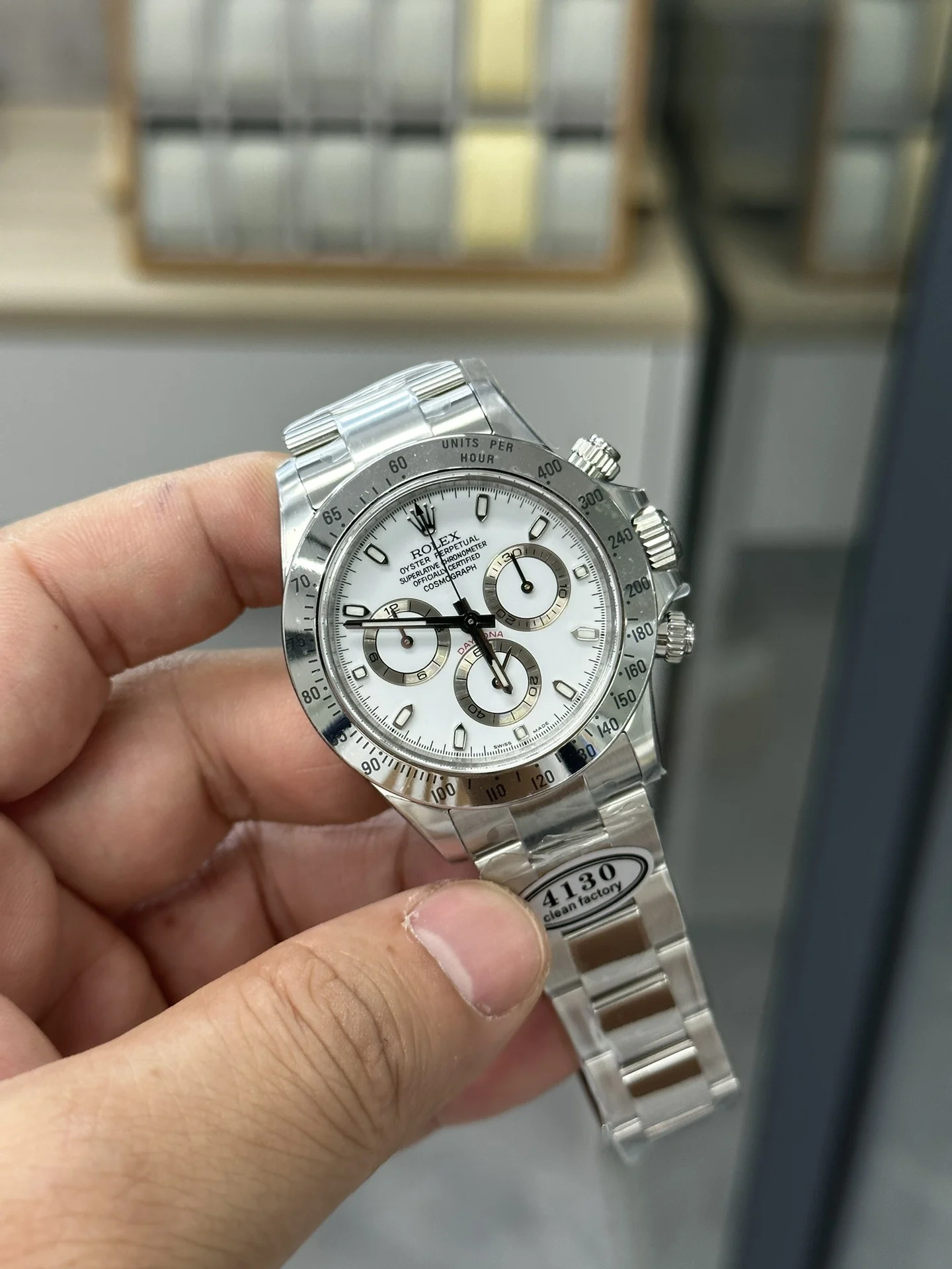 Rolex Daytona Steel White Dial — photographed off the sweep