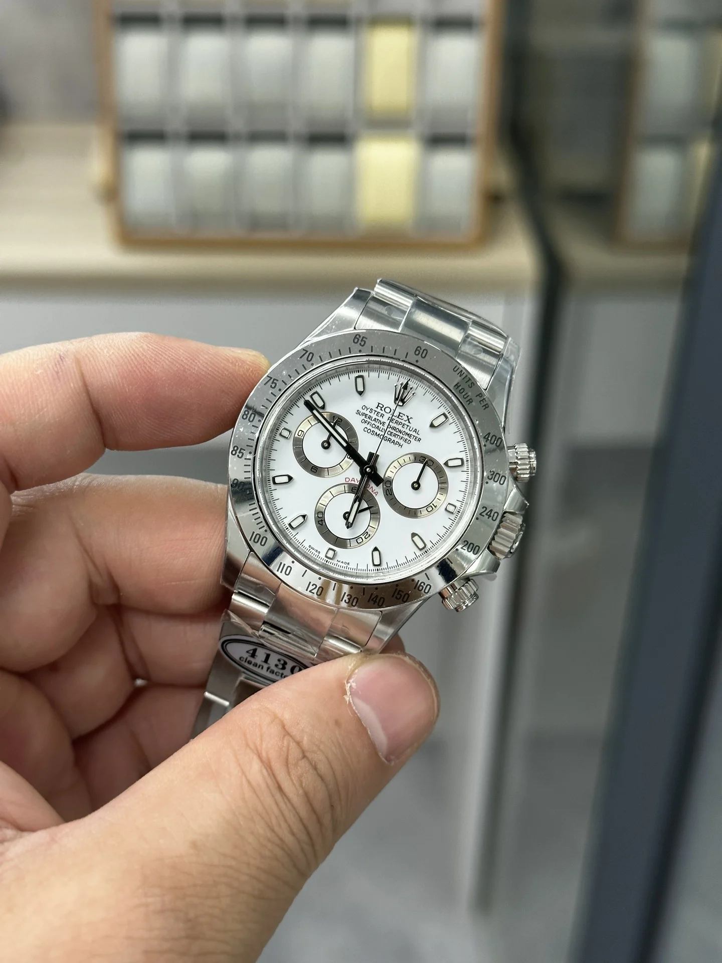 Rolex Daytona Steel White Dial — photographed off the sweep