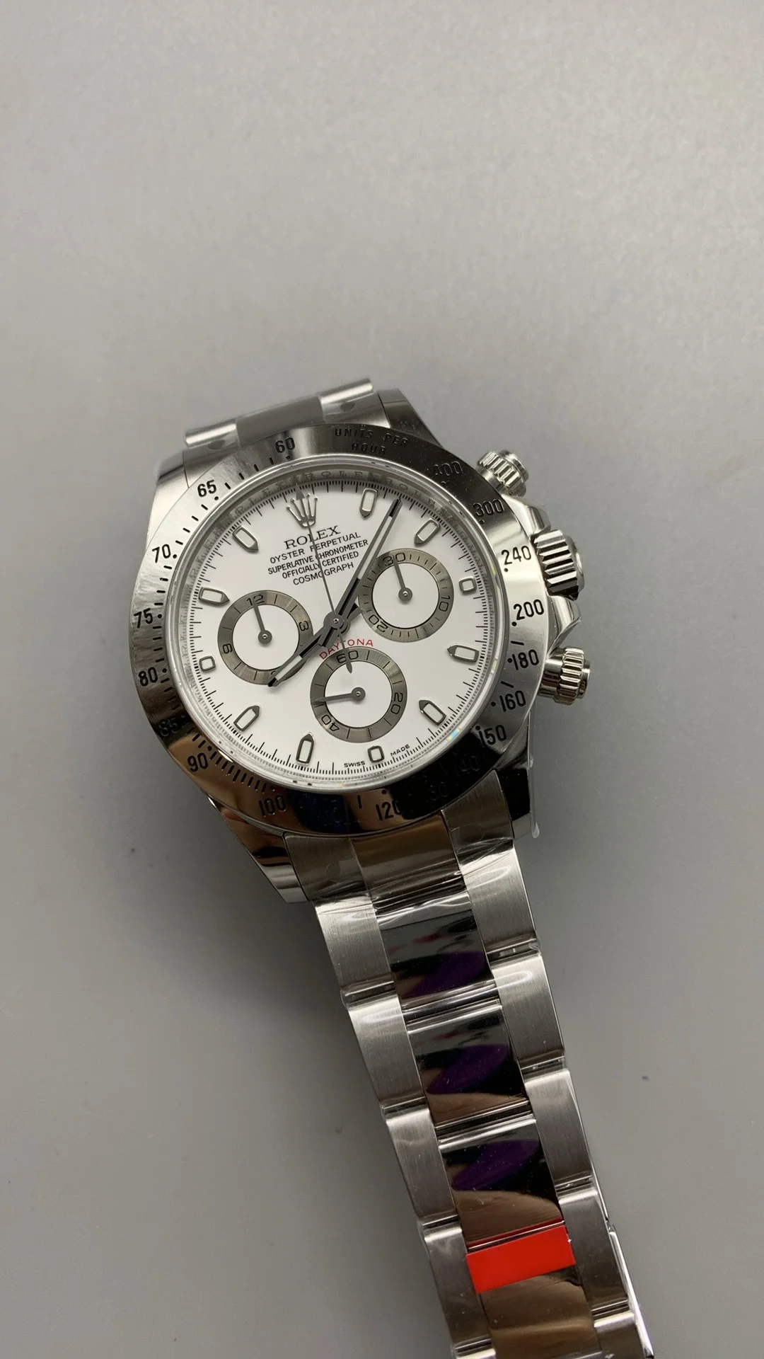 Rolex Daytona Steel White Dial — photographed off the sweep