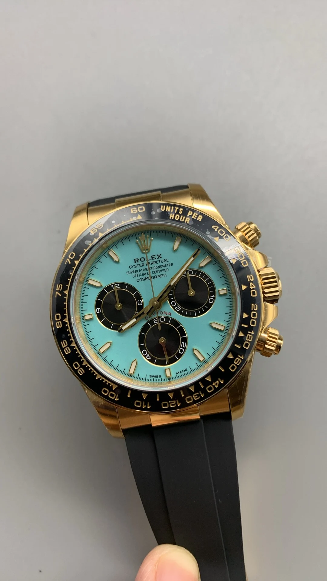 Rolex Daytona Tiffany Blue Dial — photographed off the sweep