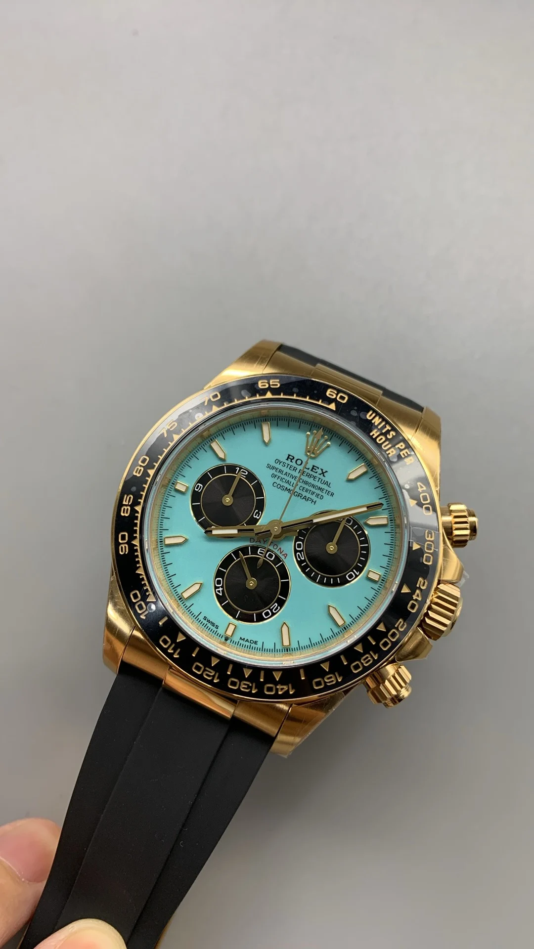Rolex Daytona Tiffany Blue Dial — photographed off the sweep