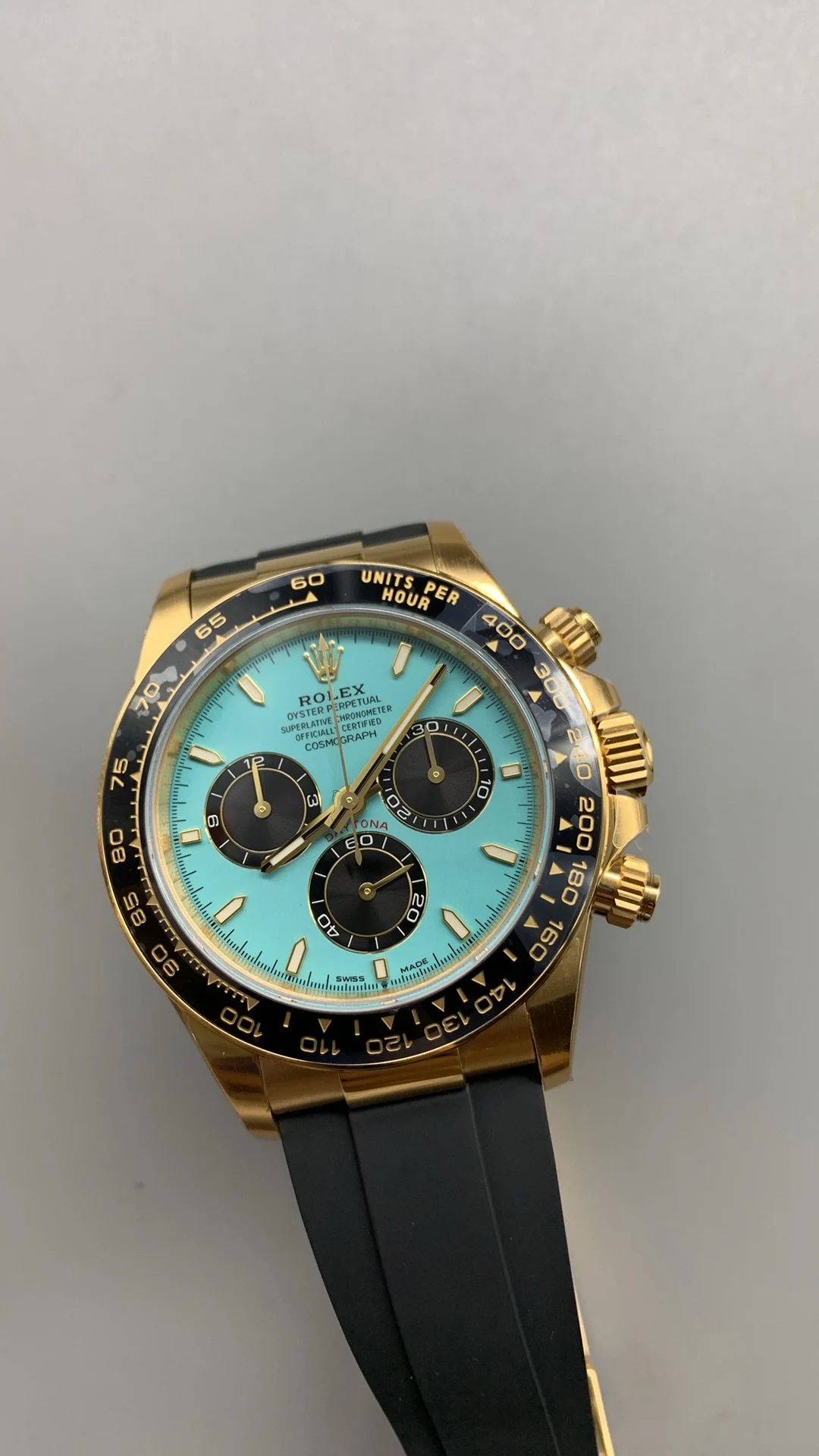 Rolex Daytona Tiffany Blue Dial — photographed off the sweep