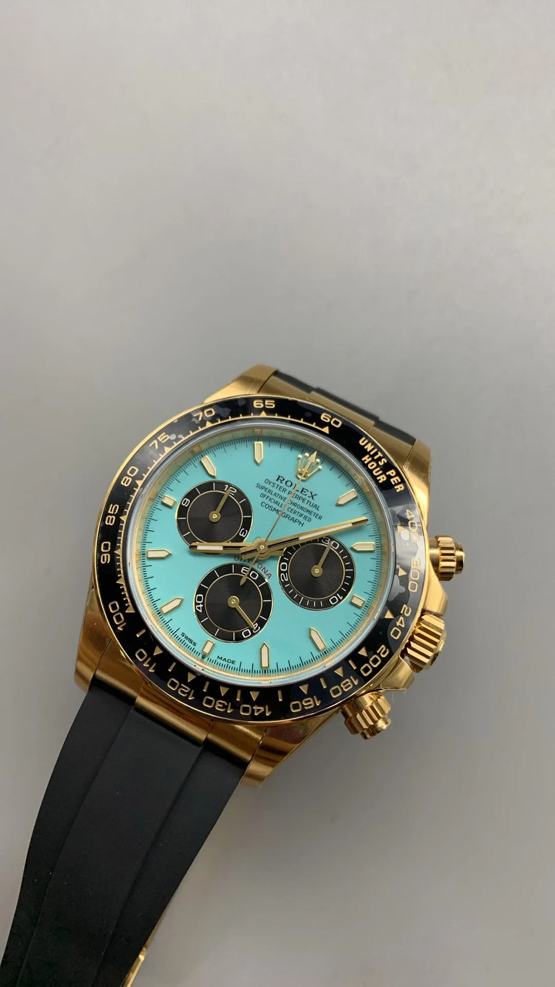 Rolex Daytona Tiffany Blue Dial — photographed off the sweep