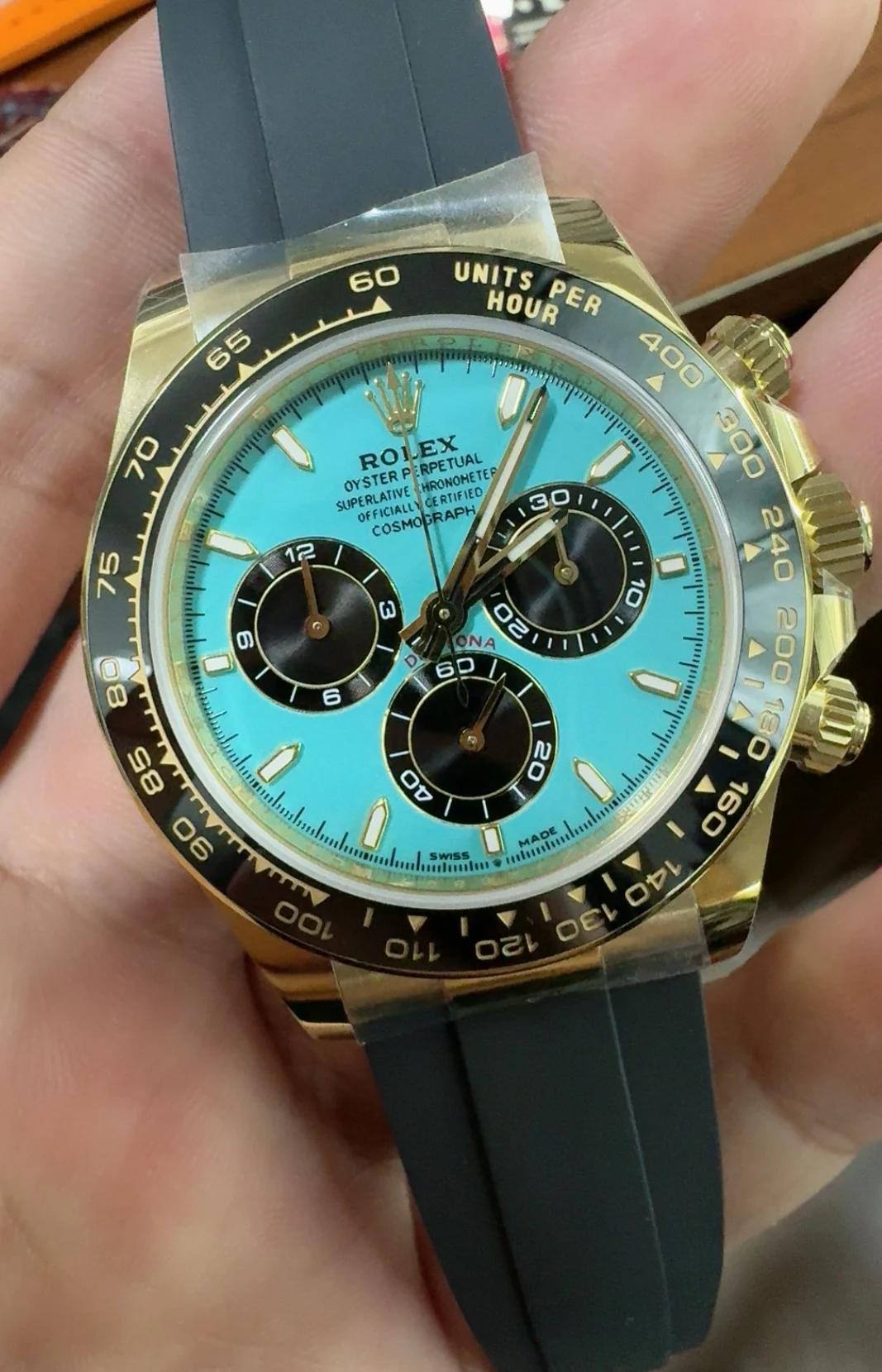 Rolex Daytona Tiffany Blue Dial — photographed off the sweep