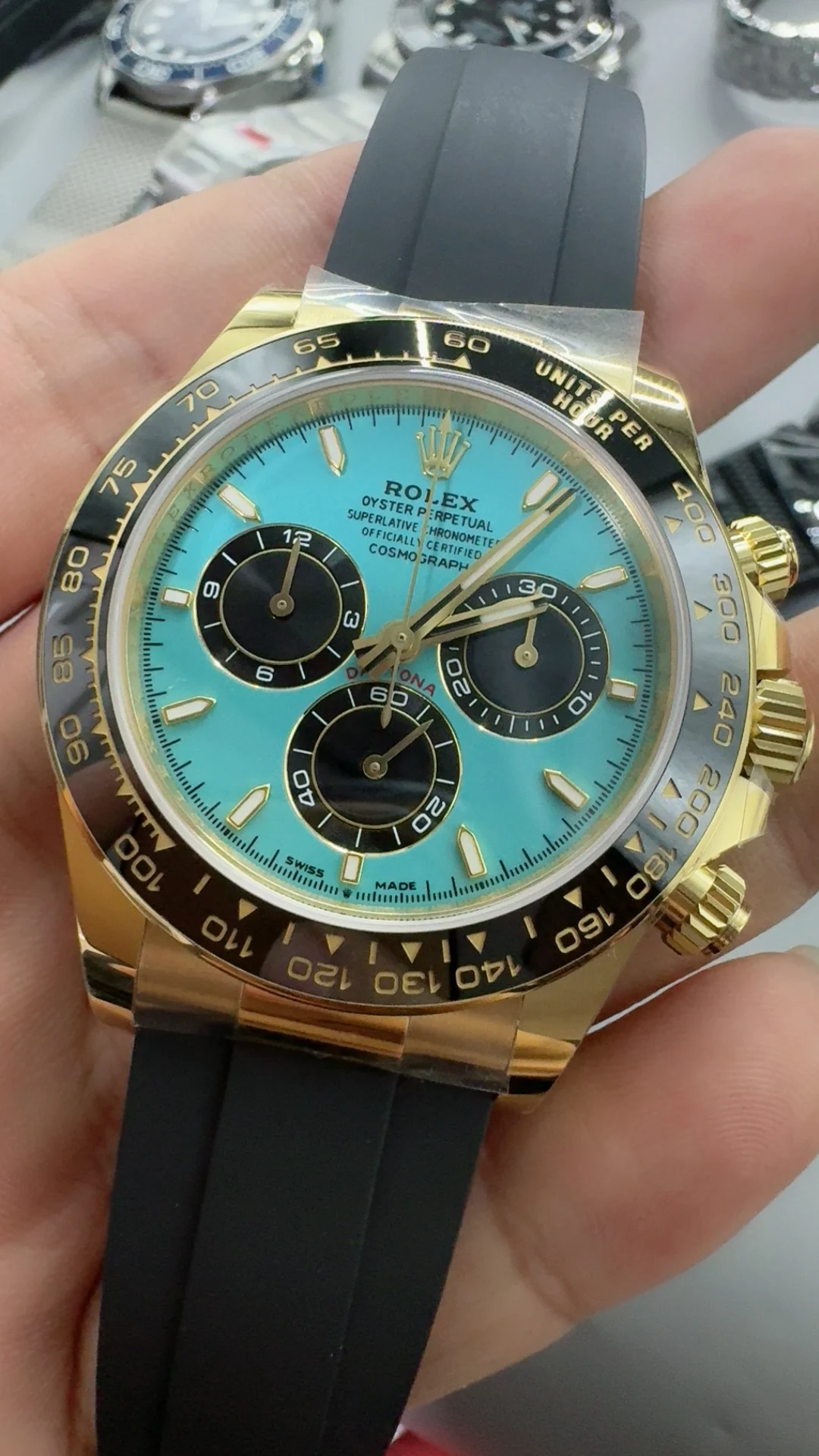 Rolex Daytona Tiffany Blue Dial — photographed off the sweep