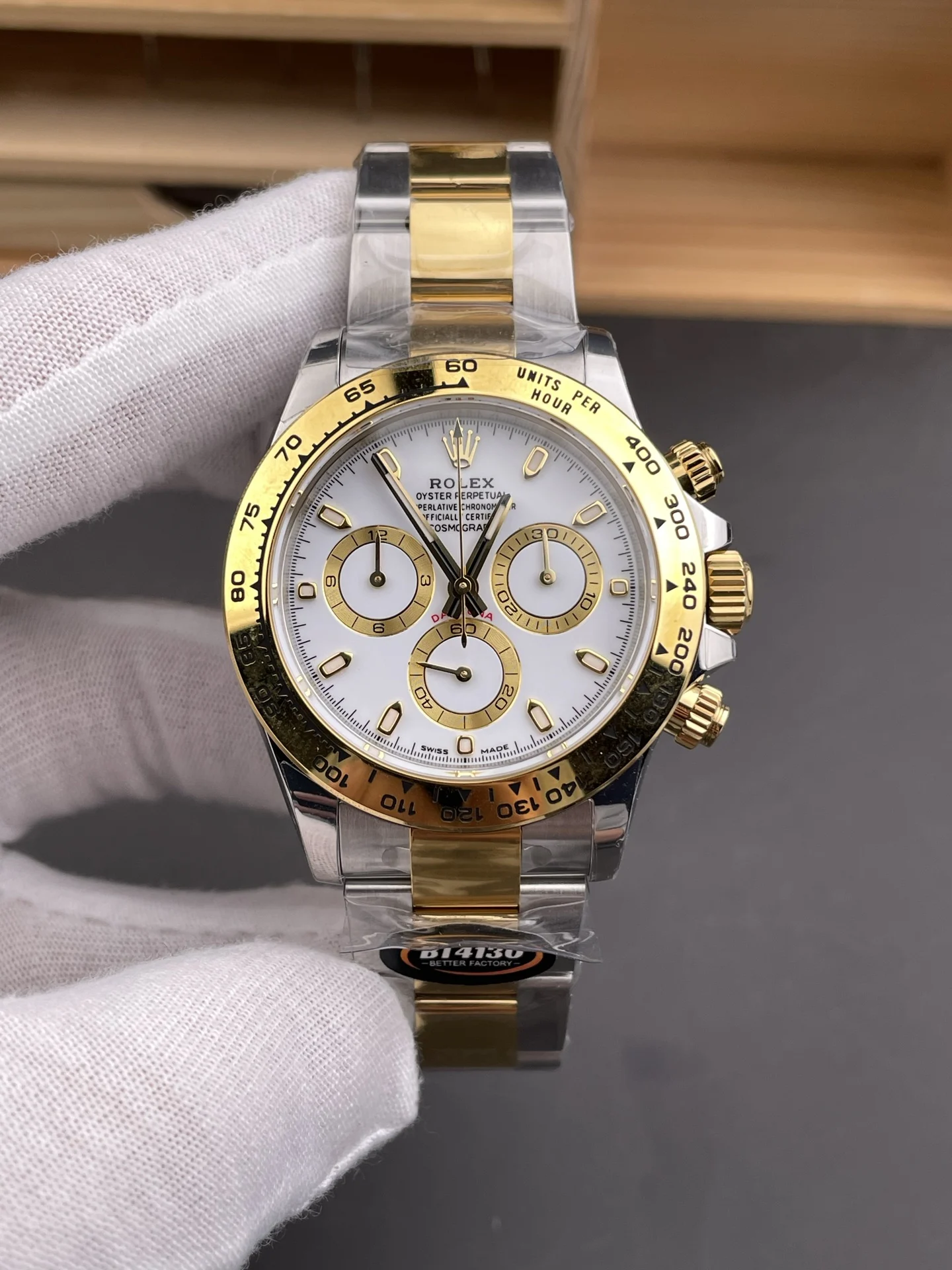 Rolex Daytona Two-Tone 40mm — photographed off the sweep