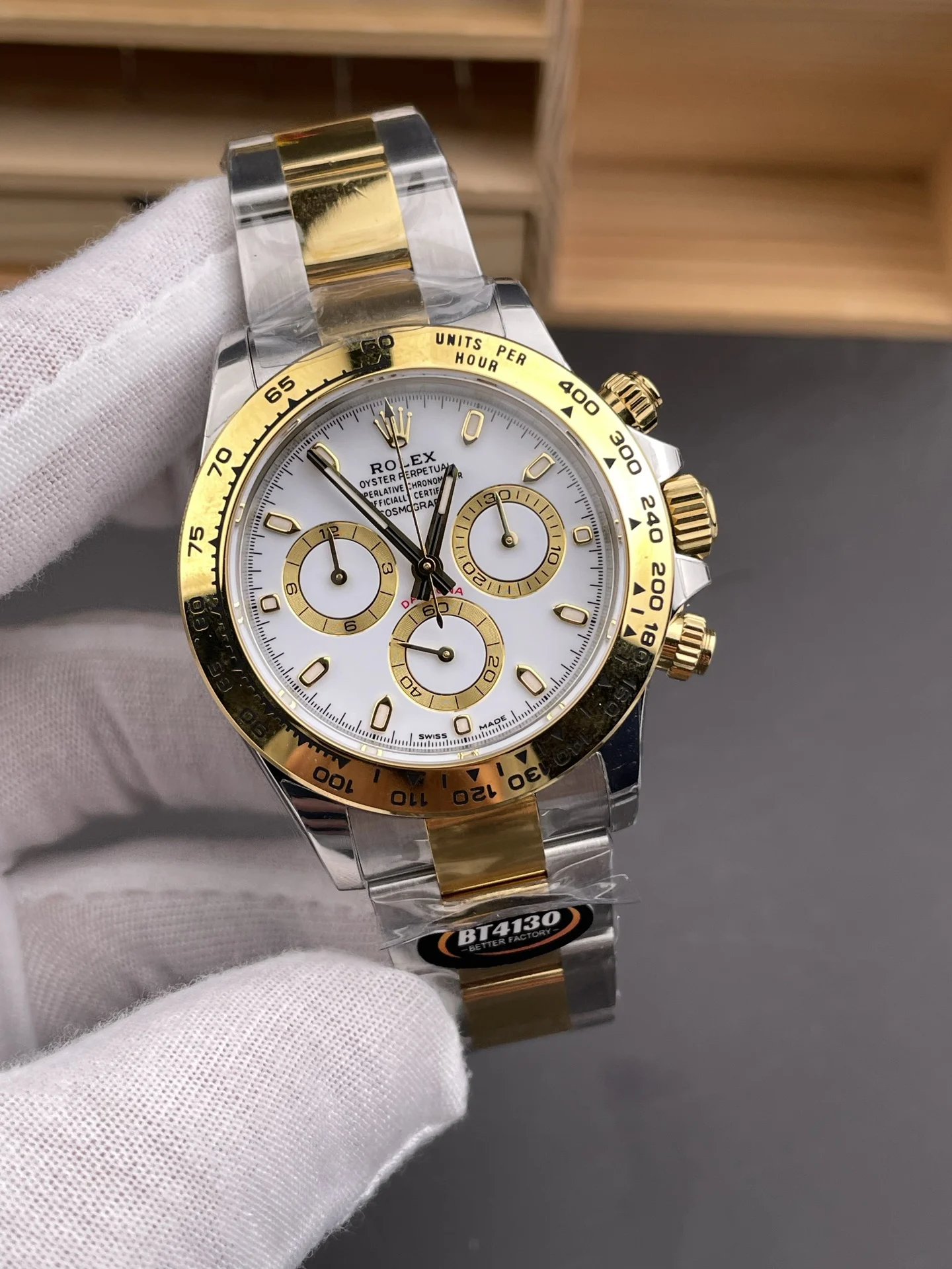 Rolex Daytona Two-Tone 40mm — photographed off the sweep