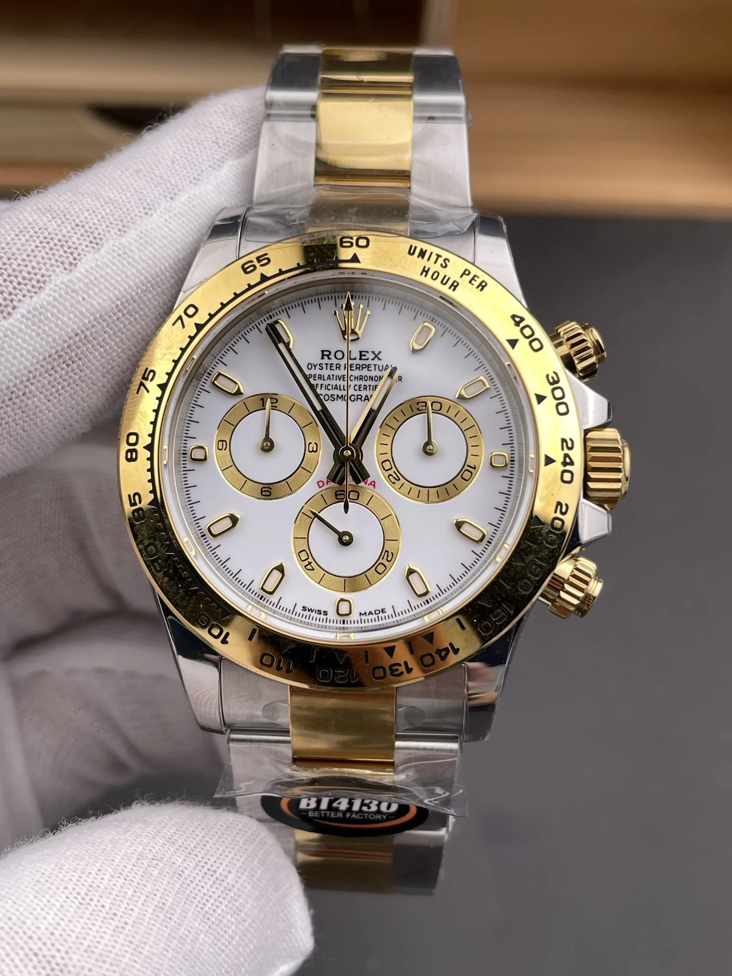 Rolex Daytona Two-Tone 40mm — photographed off the sweep