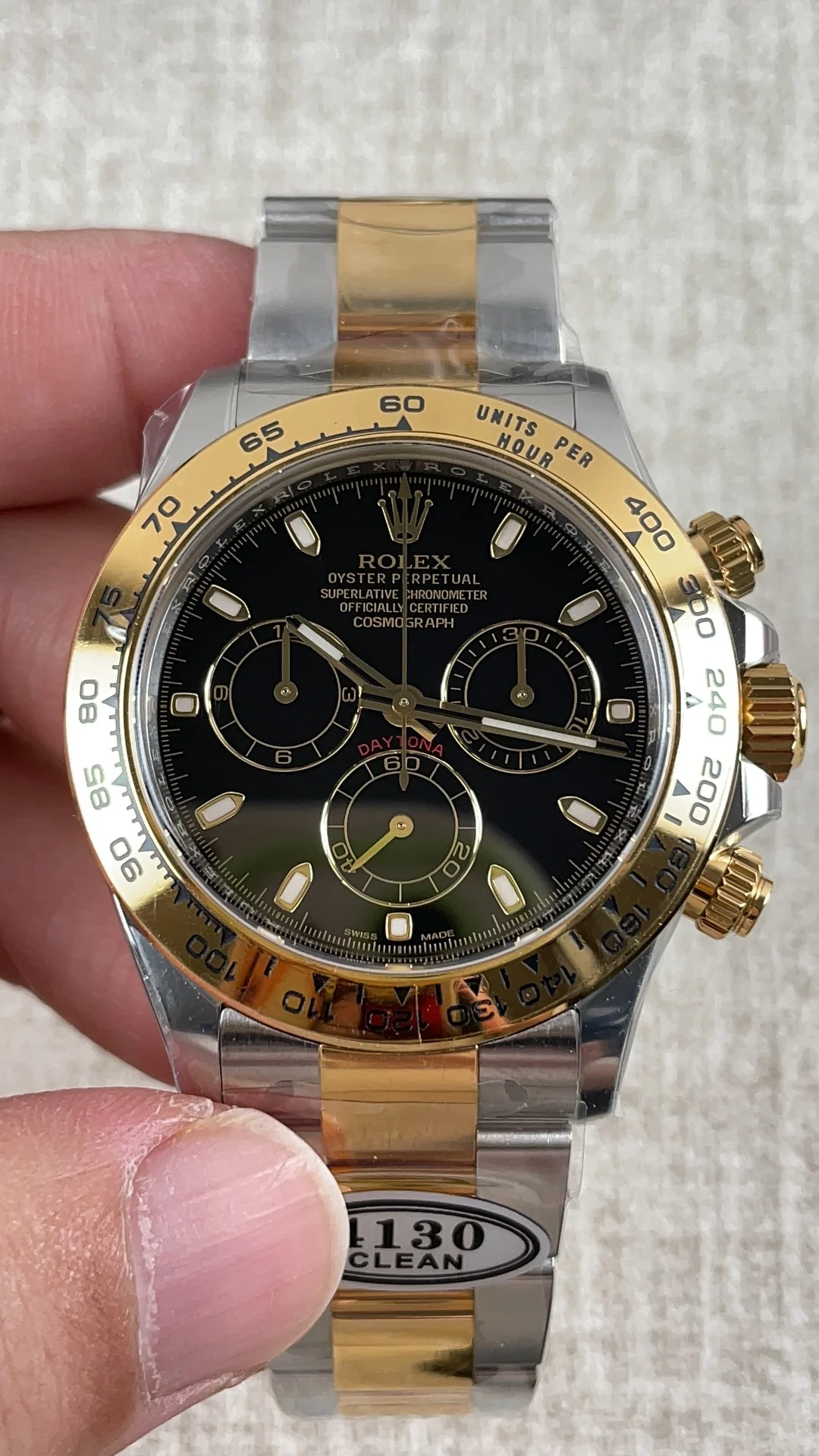 Rolex Daytona Two-Tone Black Dial — photographed off the sweep