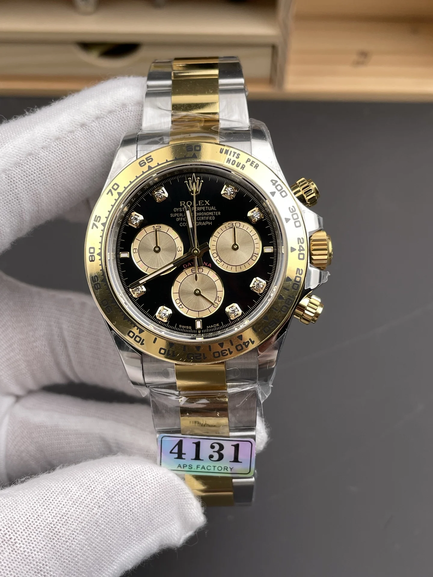 Rolex Daytona Two-Tone Diamond-Set 40mm — photographed off the sweep