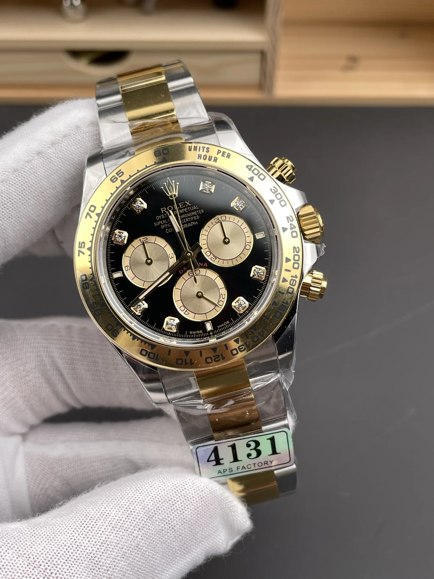 Rolex Daytona Two-Tone Diamond-Set 40mm — photographed off the sweep