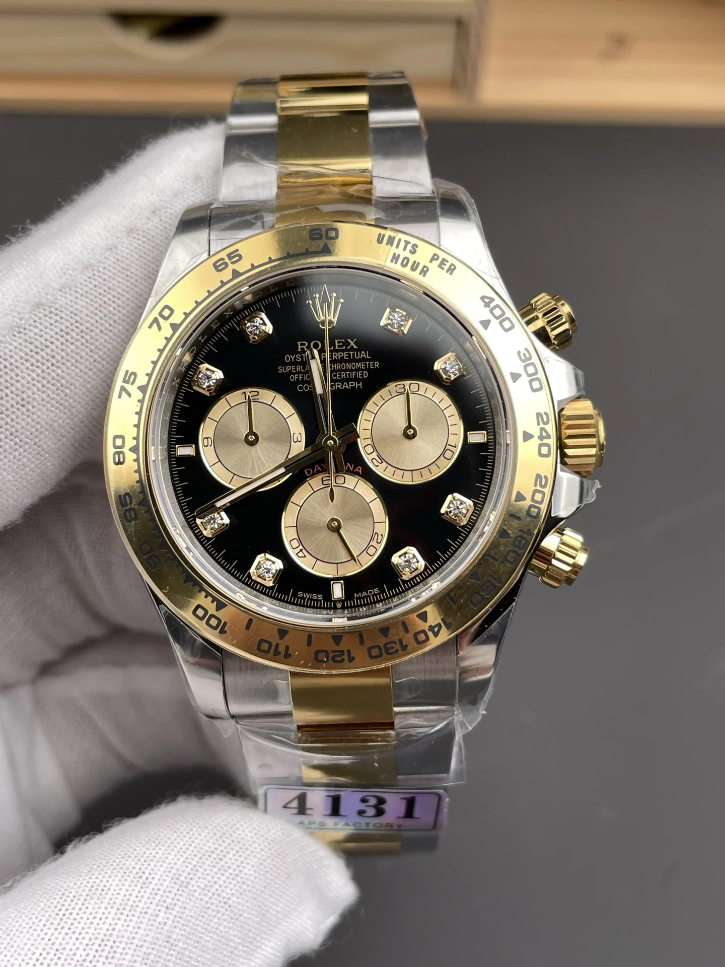 Rolex Daytona Two-Tone Diamond-Set 40mm — photographed off the sweep