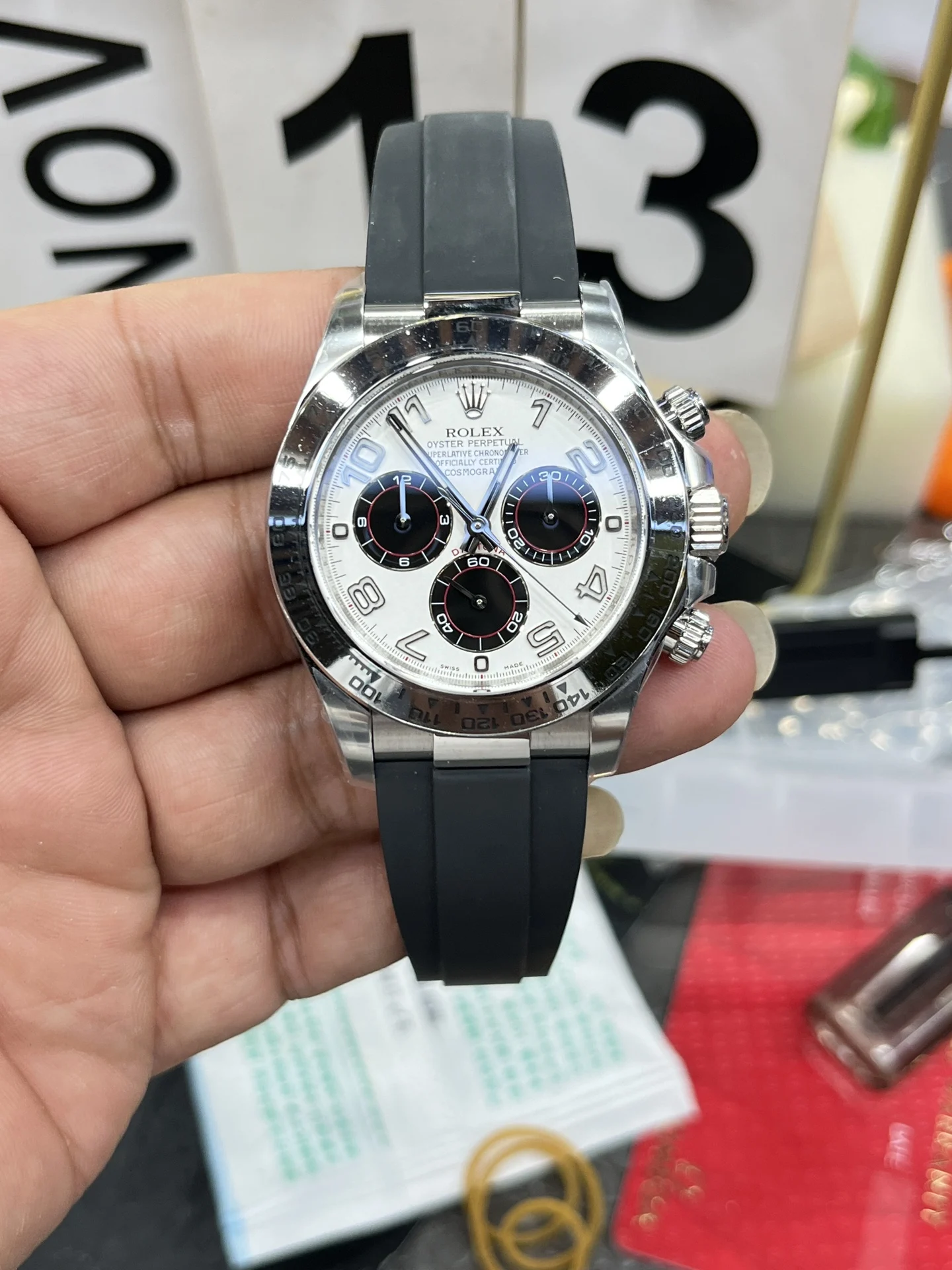 Rolex Daytona White Dial 40mm — photographed off the sweep