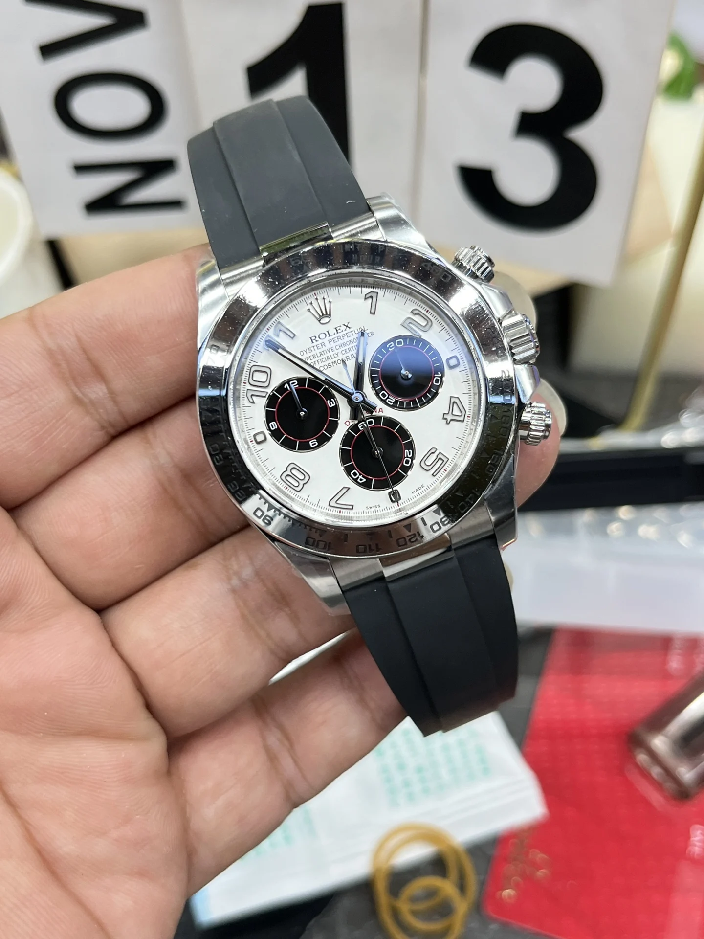 Rolex Daytona White Dial 40mm — photographed off the sweep