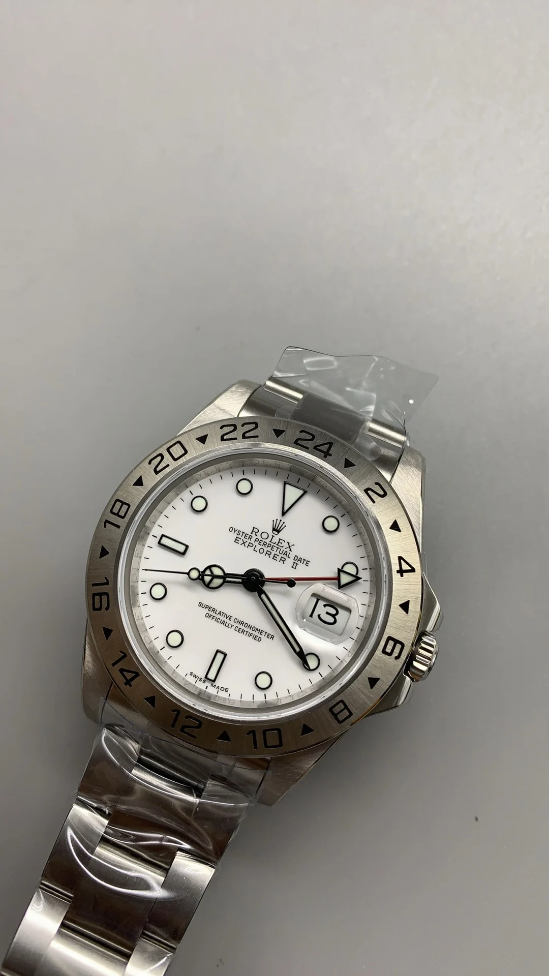 Rolex Explorer II White Dial — photographed off the sweep
