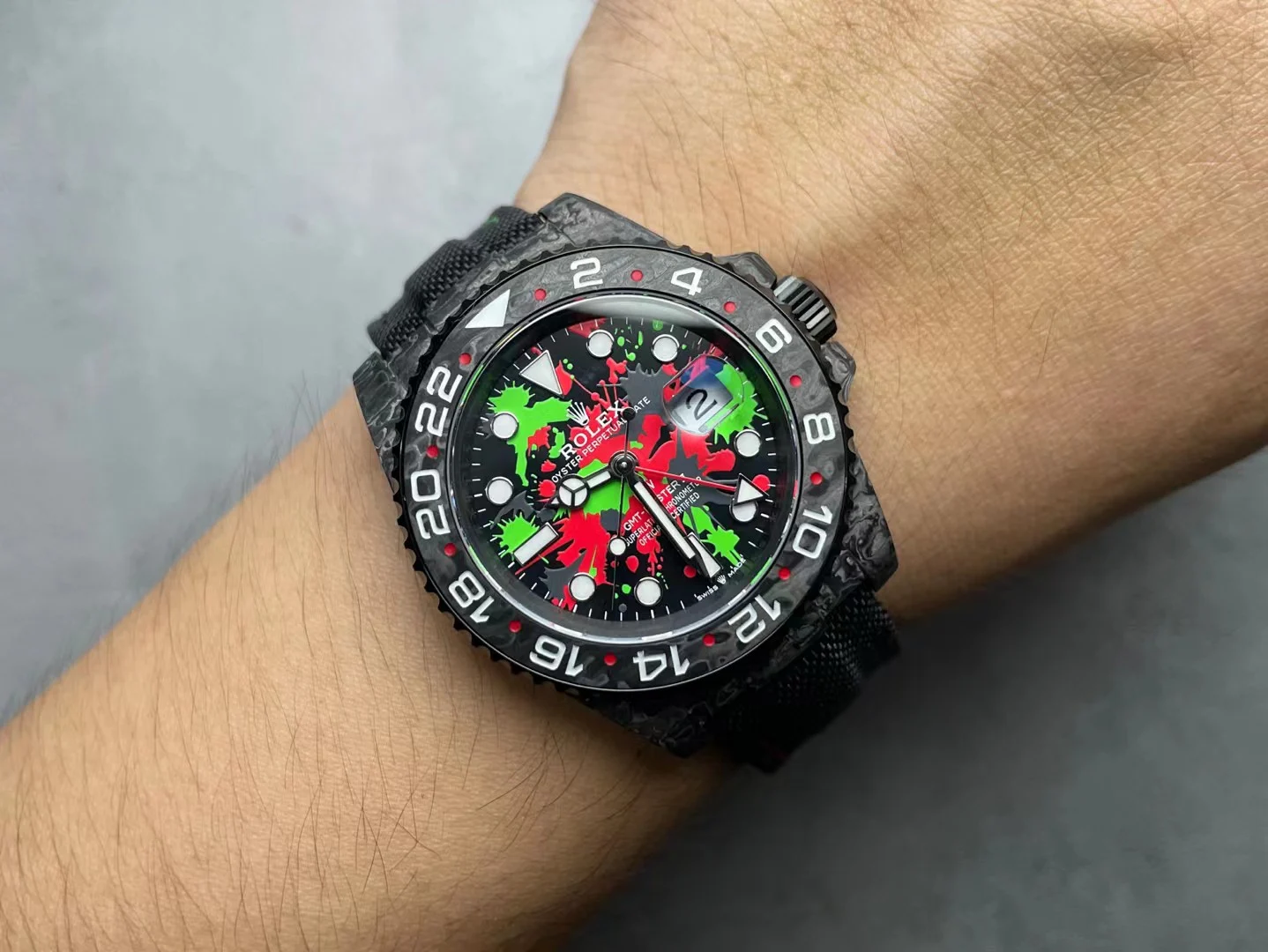 Rolex GMT-Master Carbon — photographed off the sweep