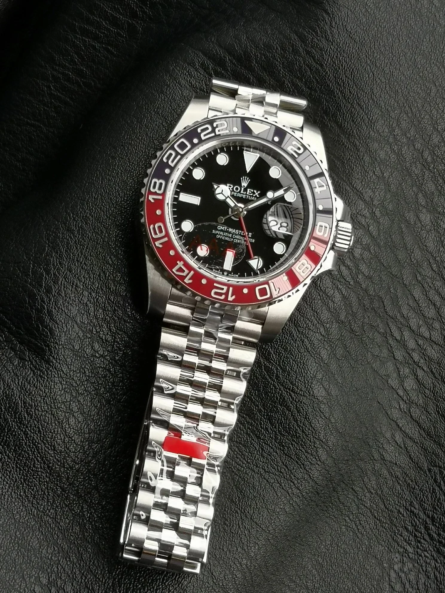 Rolex GMT-Master Coke Blue Dial — photographed off the sweep