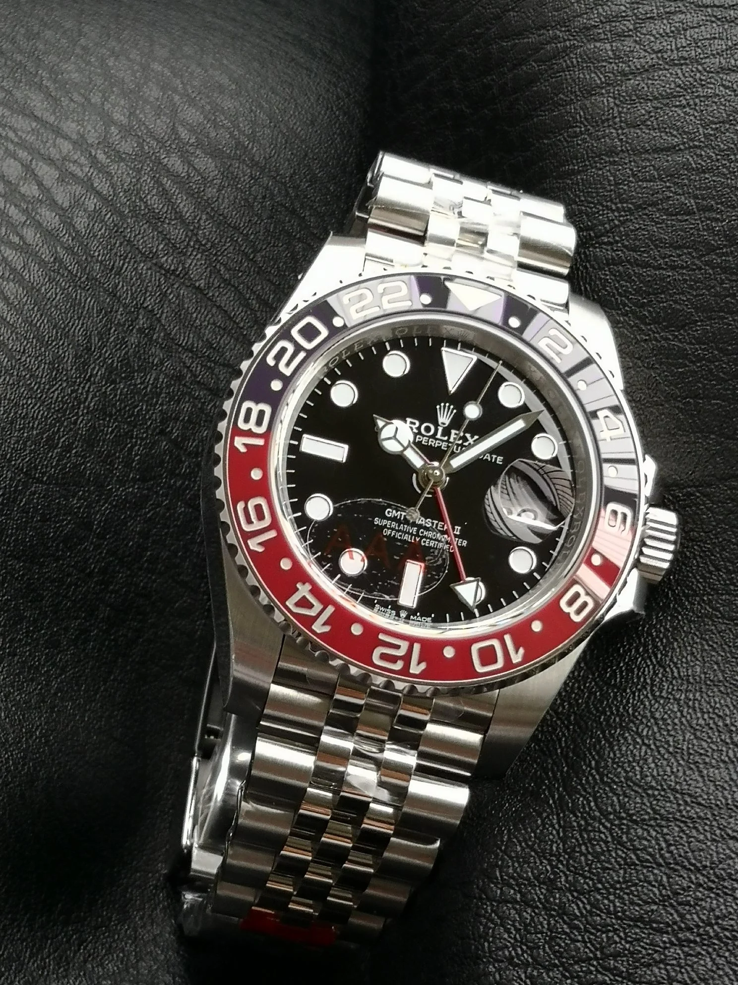 Rolex GMT-Master Coke Blue Dial — photographed off the sweep