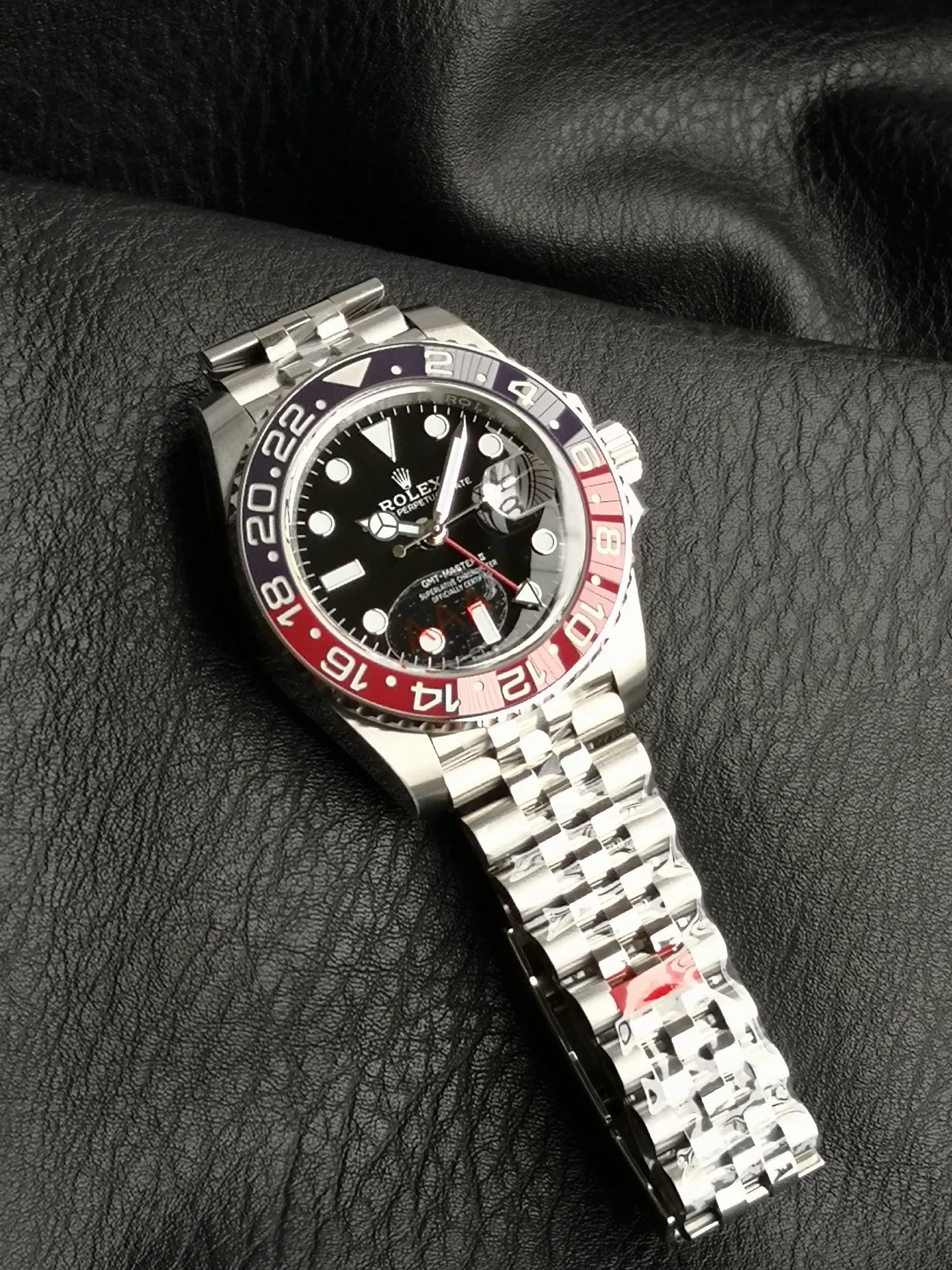 Rolex GMT-Master Coke Blue Dial — photographed off the sweep