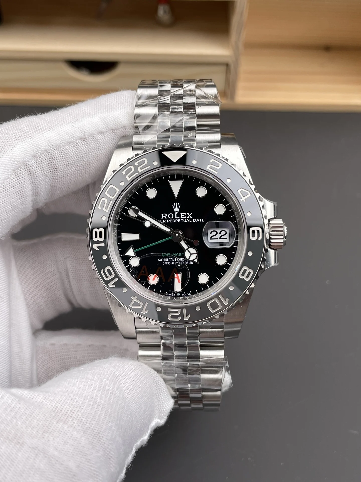 Rolex GMT-Master II Black Dial 40mm — photographed off the sweep