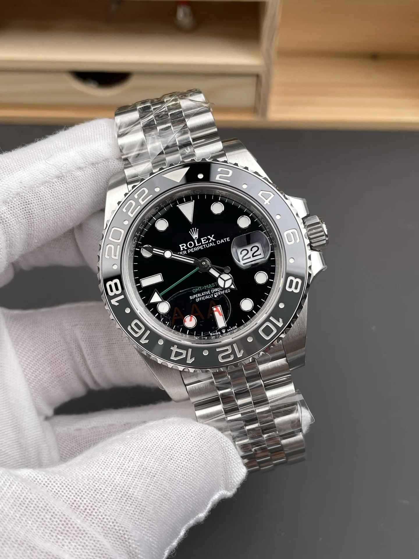 Rolex GMT-Master II Black Dial 40mm — photographed off the sweep