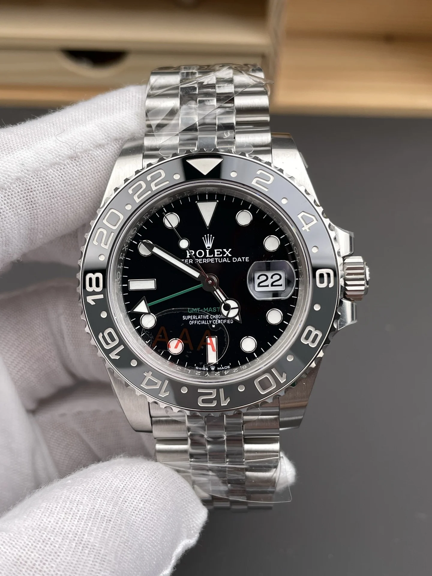 Rolex GMT-Master II Black Dial 40mm — photographed off the sweep