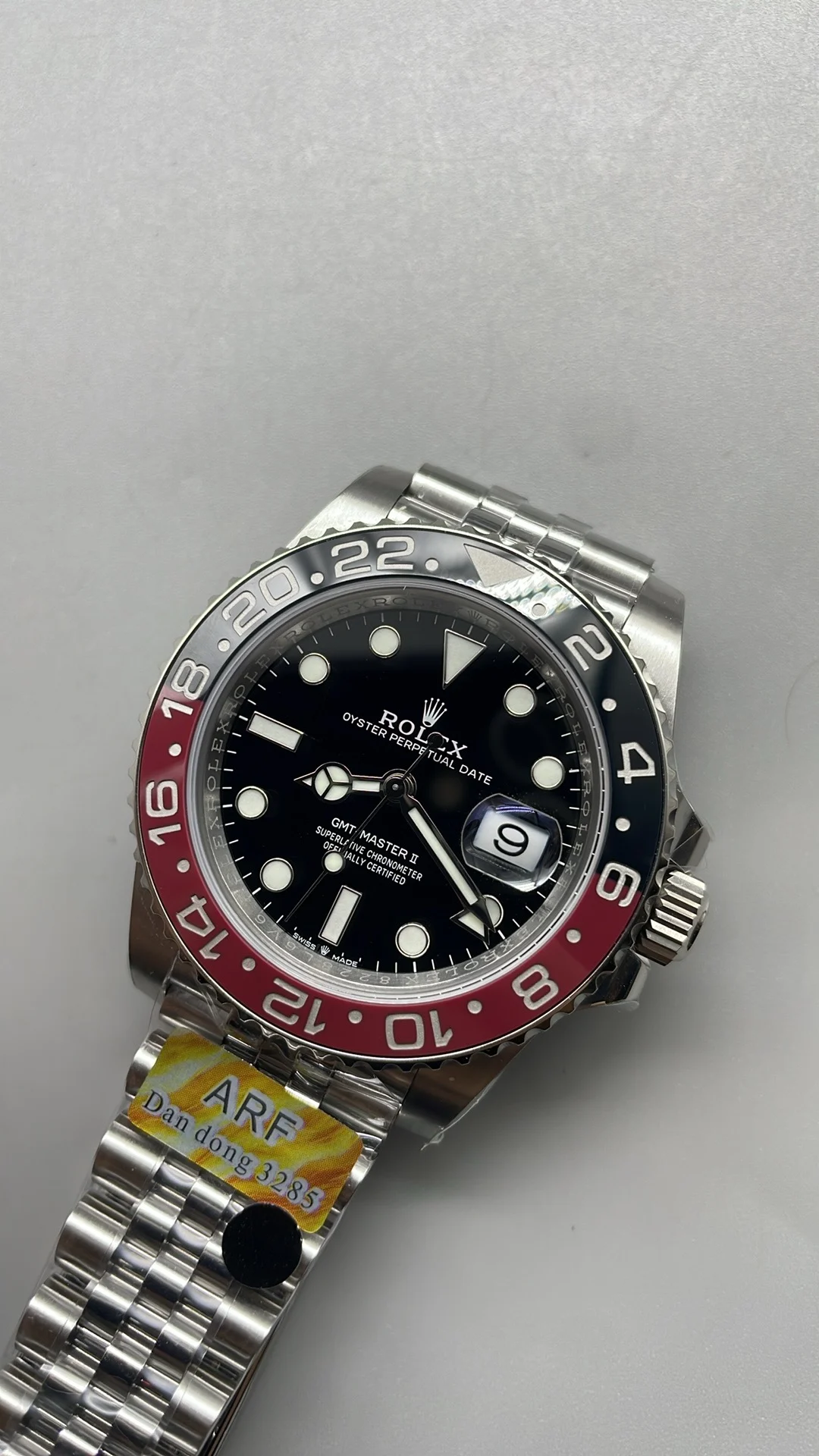 Rolex GMT-Master II Pepsi Black Dial — photographed off the sweep