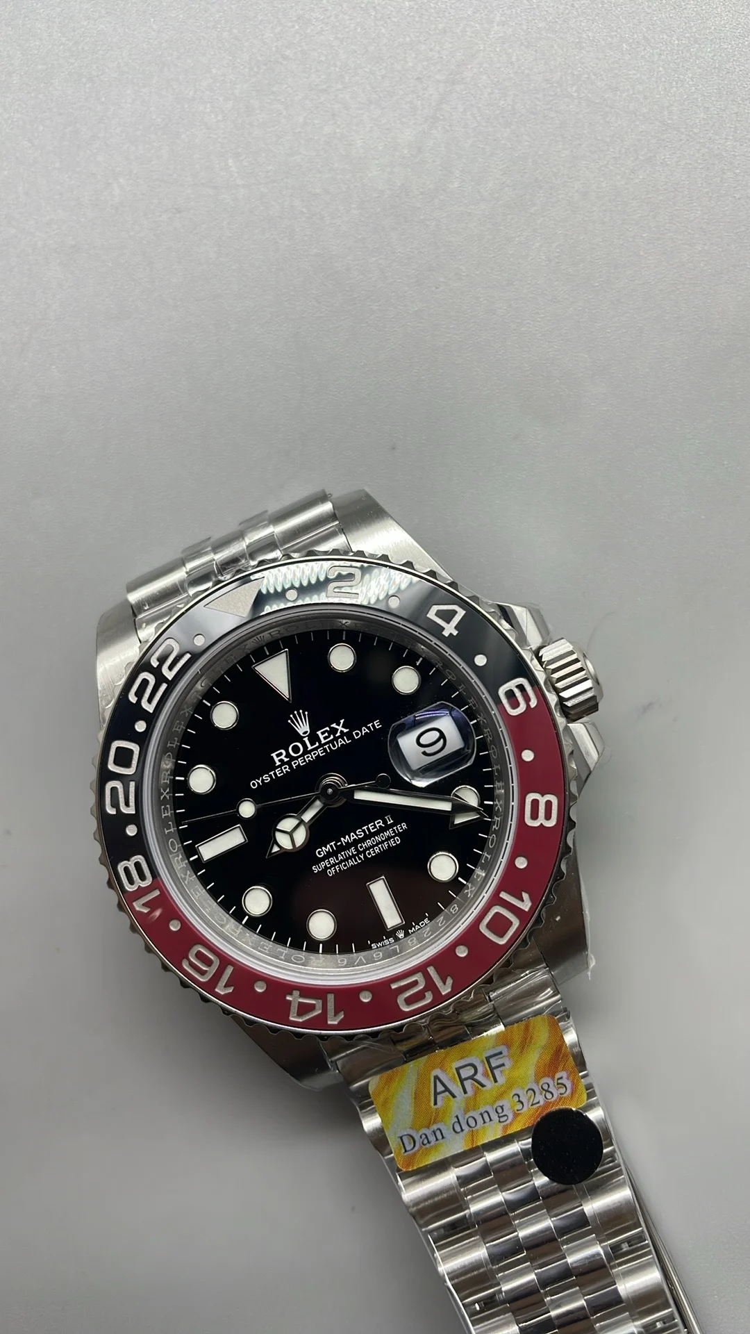Rolex GMT-Master II Pepsi Black Dial — photographed off the sweep