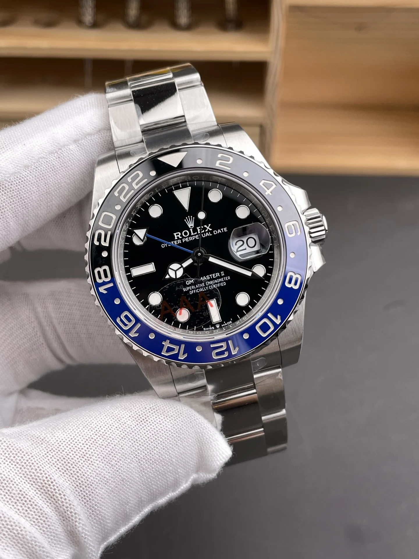 Rolex GMT-Master Inter Milan Batman — photographed off the sweep
